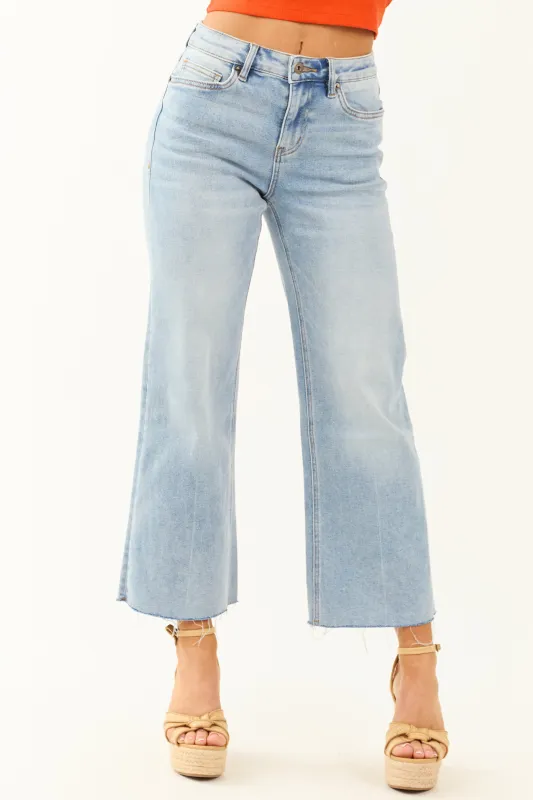 Mica Denim Light Wash Raw Hem Stretchy Wide Jeans sold by Lime Lush