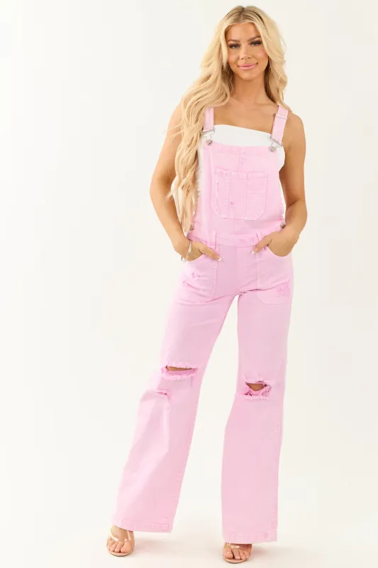 Risen Acid Wash Carnation Wide Leg Overalls sold by Lime Lush