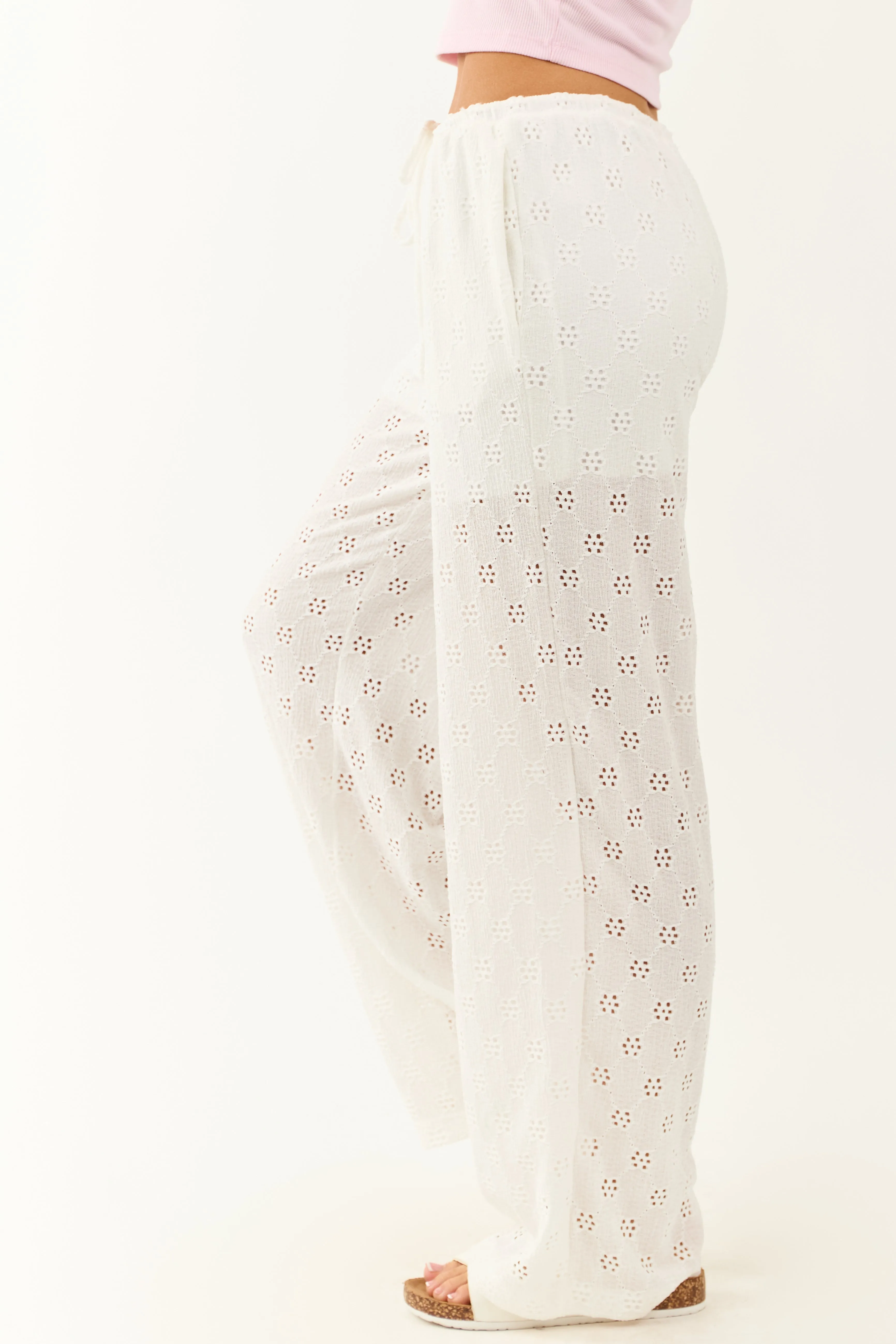 Ivory Eyelet Lace Drawstring High Rise Knit Pants sold by Lime Lush product image thumbnail 3