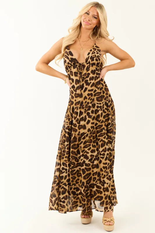 Flying Tomato Beige Leopard Print Tiered Maxi Dress sold by Lime Lush