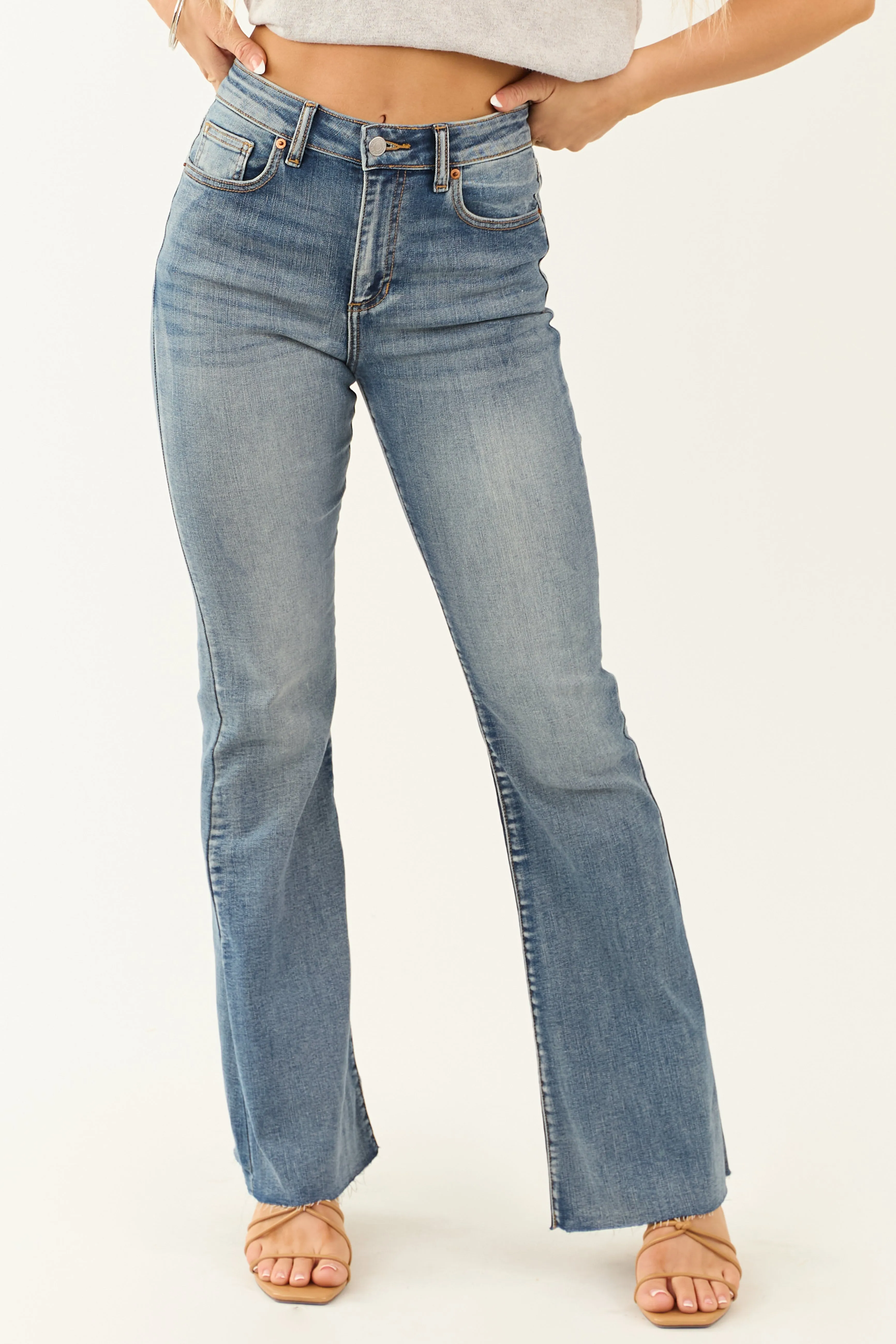 Sneak Peek Medium Wash Stretchy Flare Jeans sold by Lime Lush