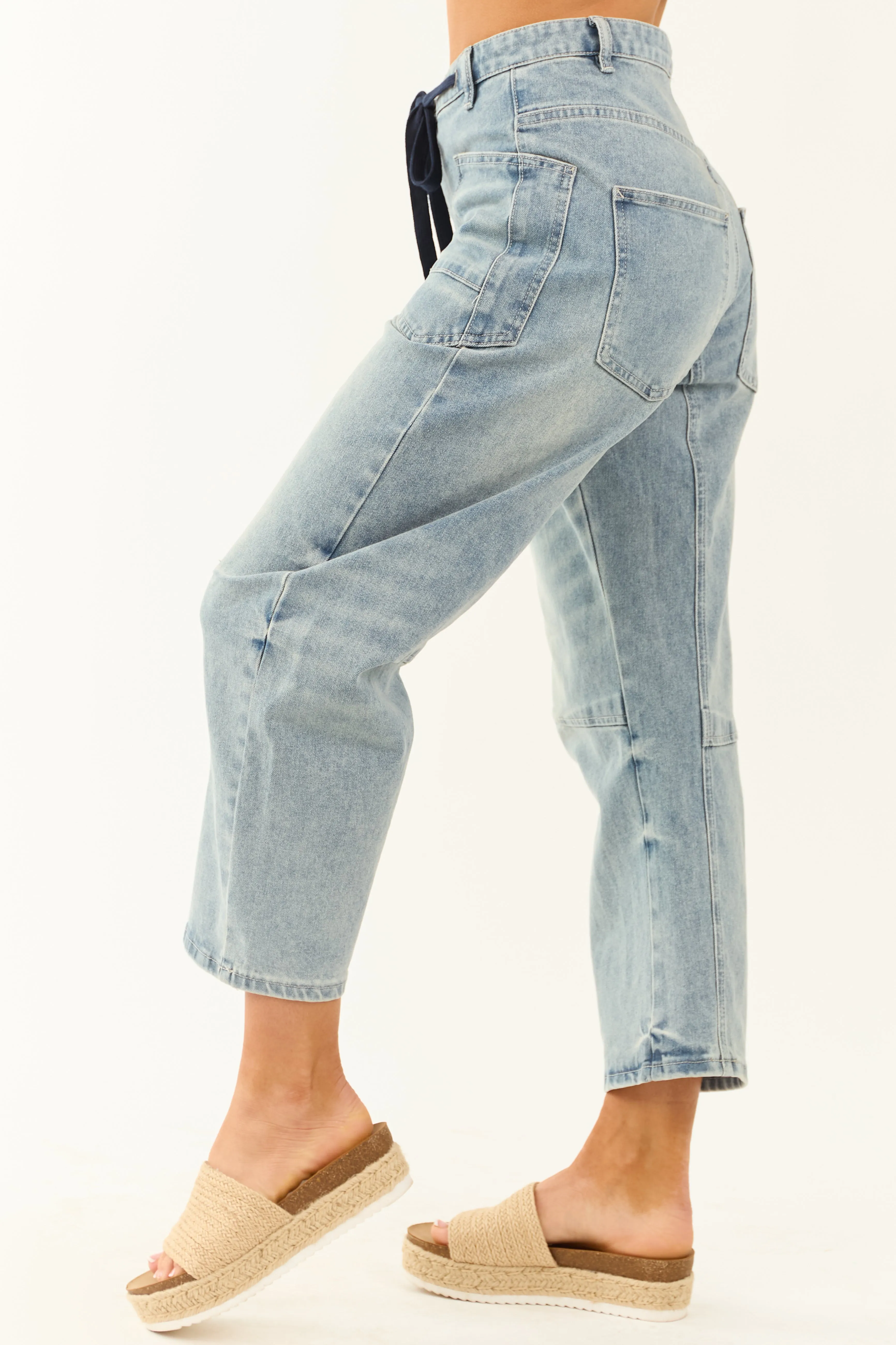 Medium Wash Drawstring Waist Soft Barrel Jeans sold by Lime Lush product image thumbnail 3