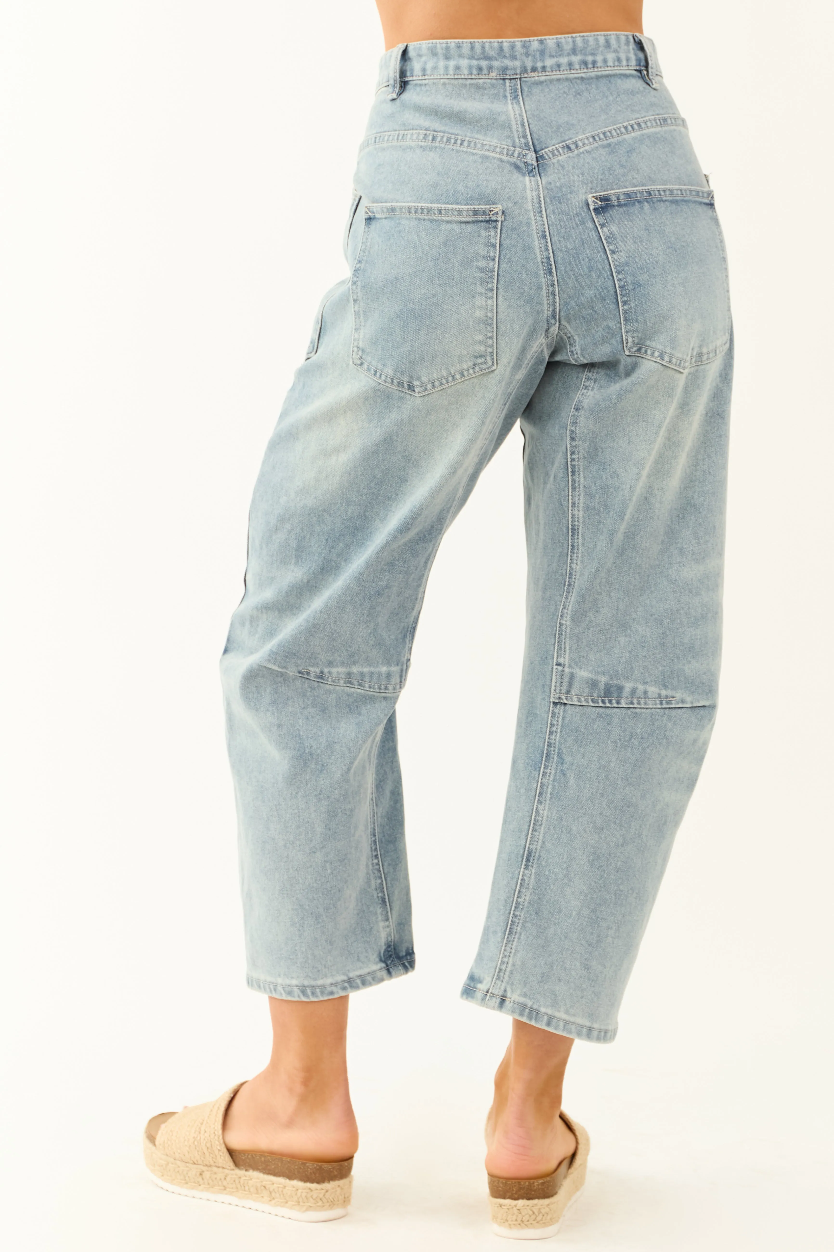 Medium Wash Drawstring Waist Soft Barrel Jeans sold by Lime Lush product image thumbnail 4