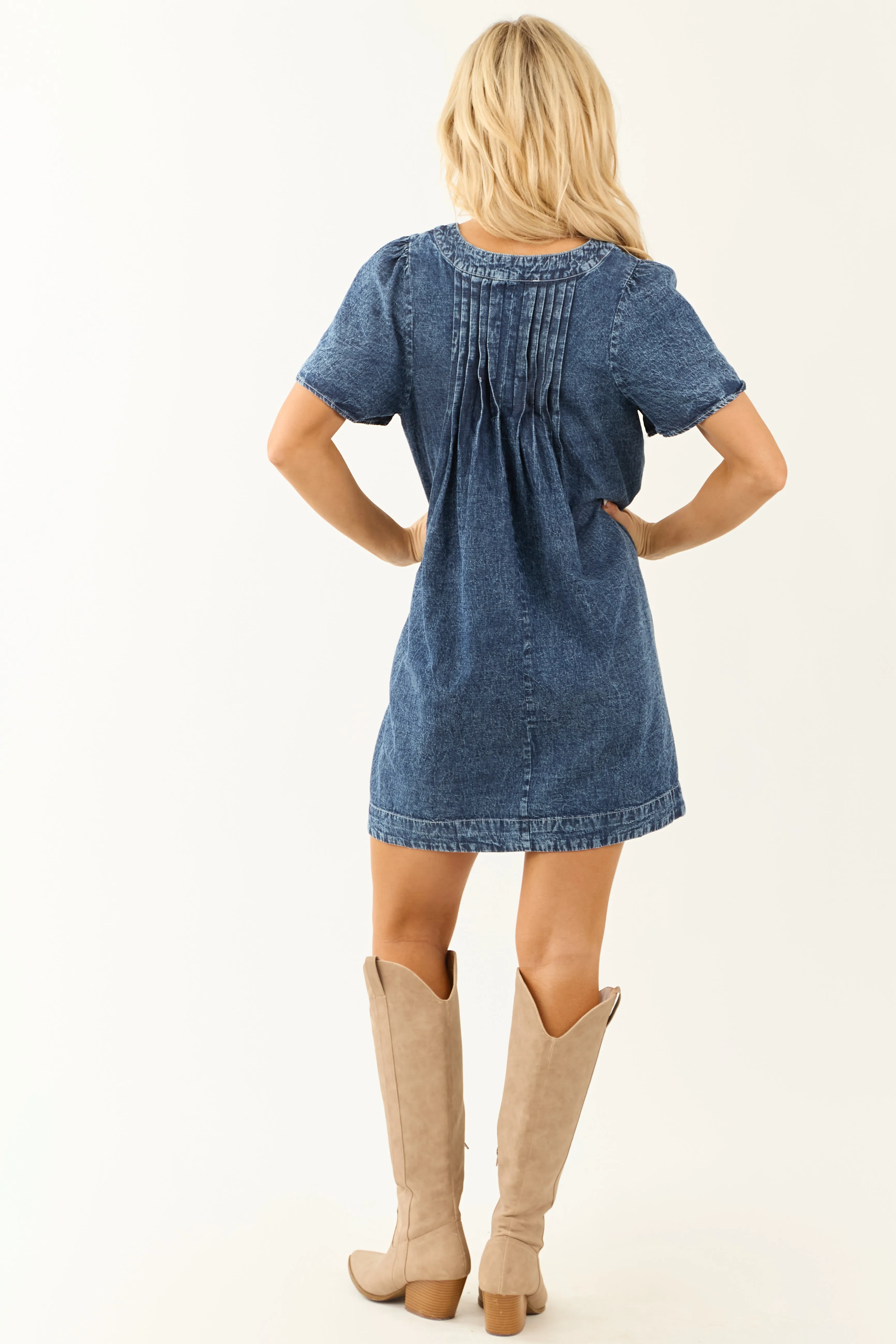 Medium Washed Denim Pleated Bust Short Dress sold by Lime Lush product image thumbnail 5