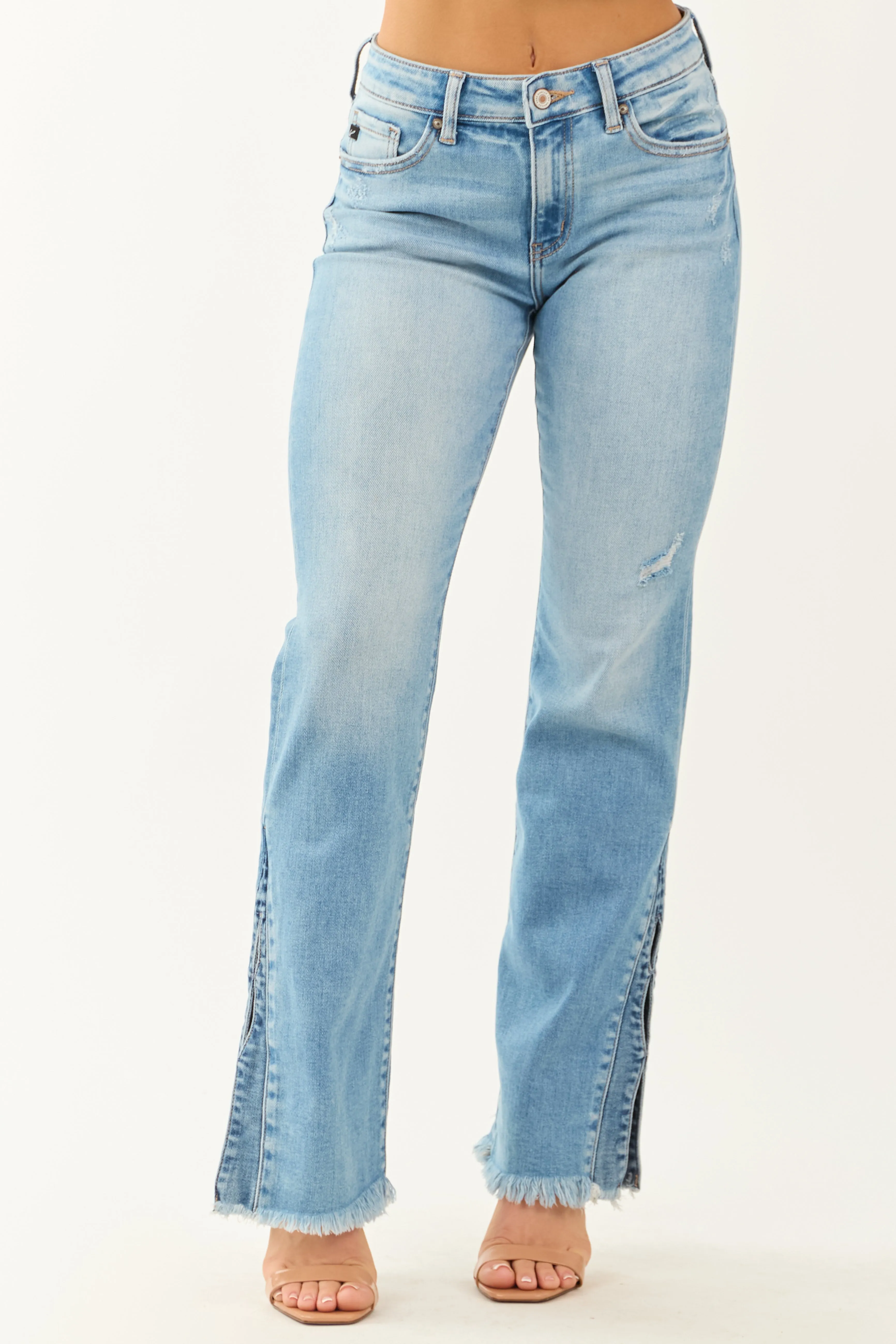 KanCan Medium Wash Slit Hem Stretchy Bootcut Jeans sold by Lime Lush product image thumbnail 2