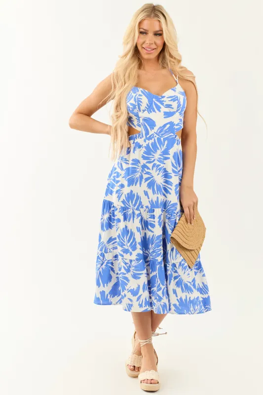 Sapphire and Ivory Cut Out Waist Midi Dress made by Fore Collection
