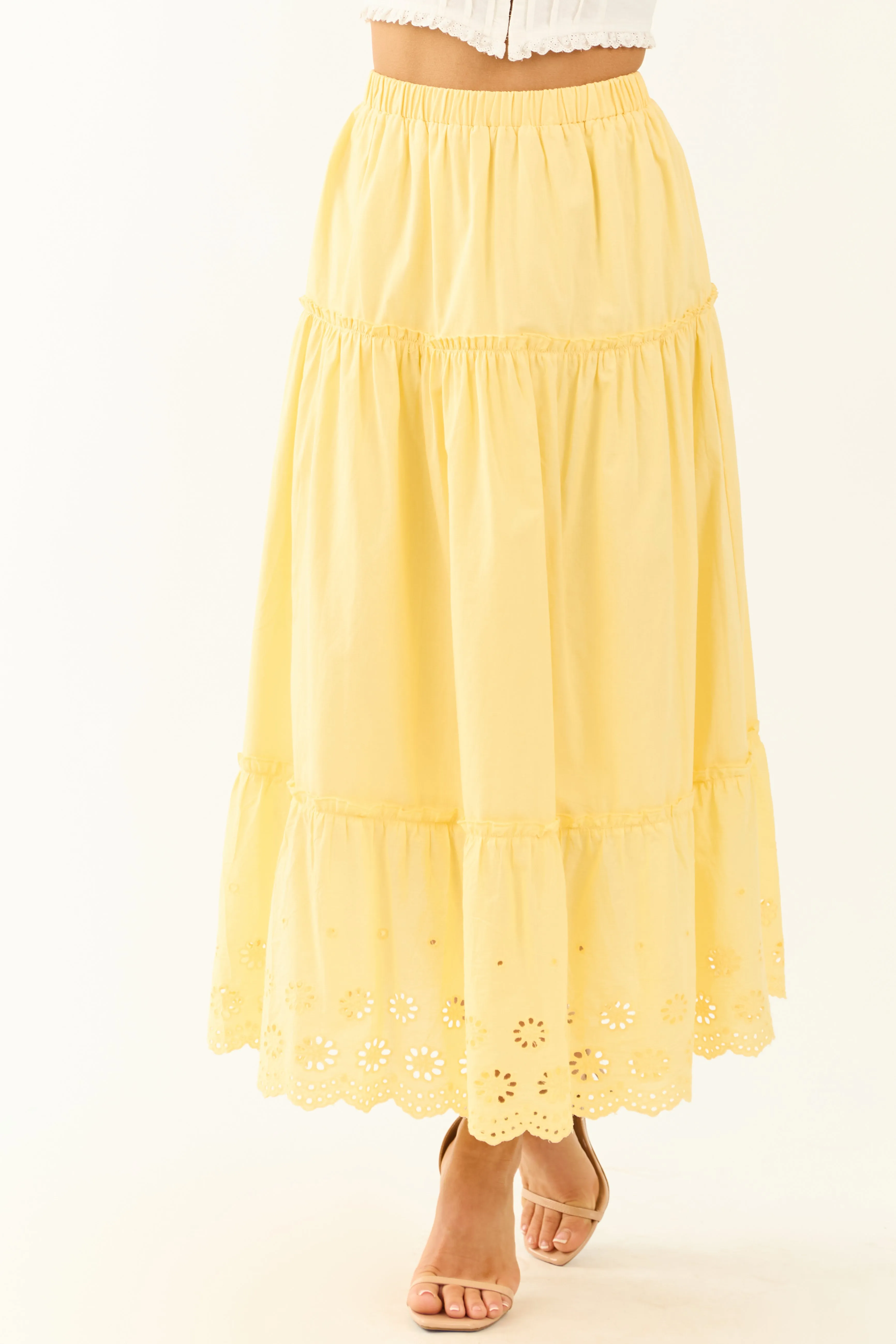 Lemon Tiered Frill Eyelet Maxi Skirt sold by Lime Lush product image thumbnail 2