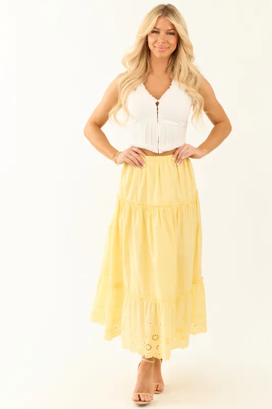 Lemon Tiered Frill Eyelet Maxi Skirt sold by Lime Lush