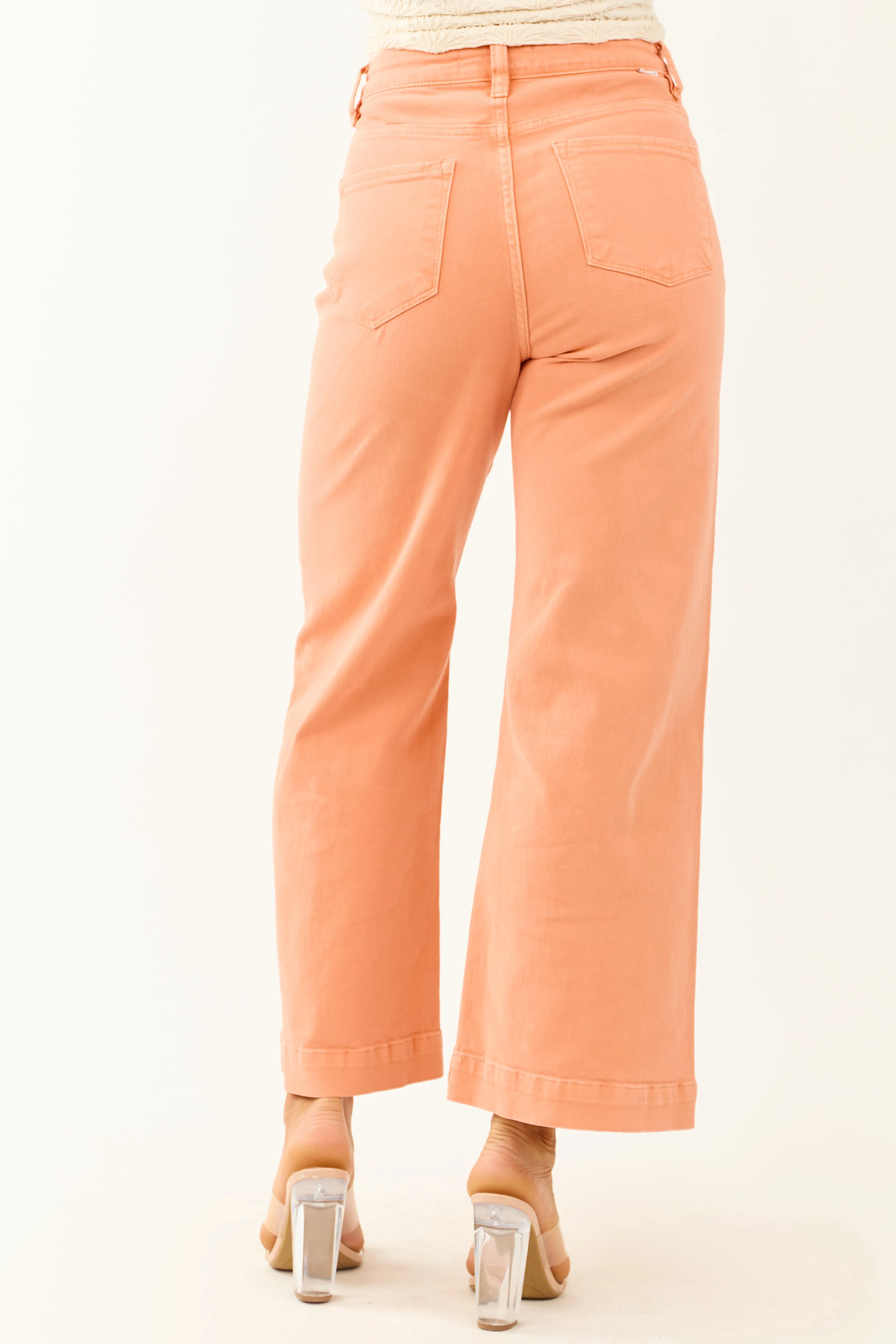 Risen Melon Tummy Control Stretchy Wide Leg Jeans sold by Lime Lush product image thumbnail 4