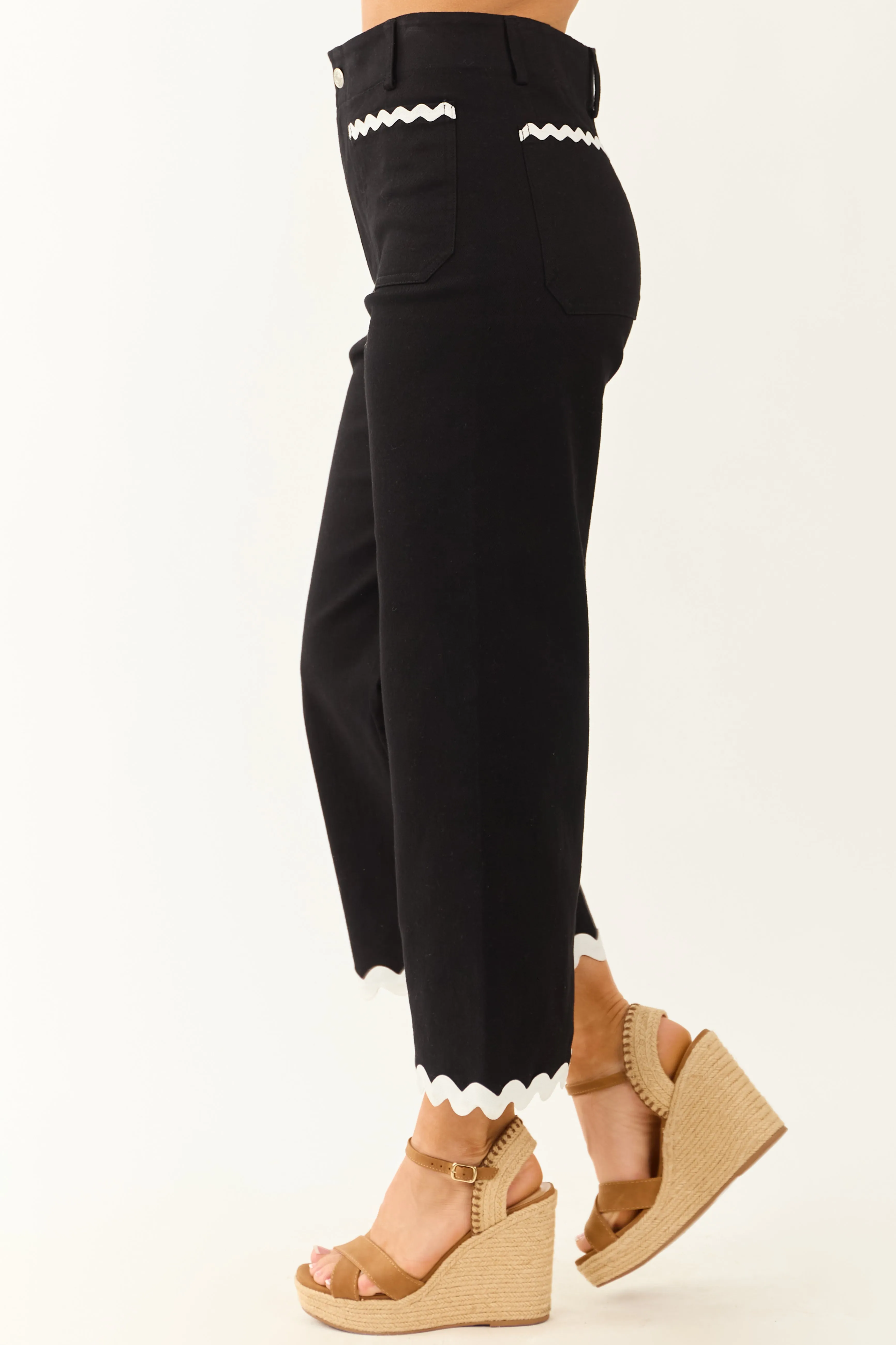 Black Denim Ric Rac Trim Cropped Straight Leg Jeans sold by Lime Lush product image thumbnail 3
