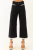 Black Denim Ric Rac Trim Cropped Straight Leg Jeans sold by Lime Lush