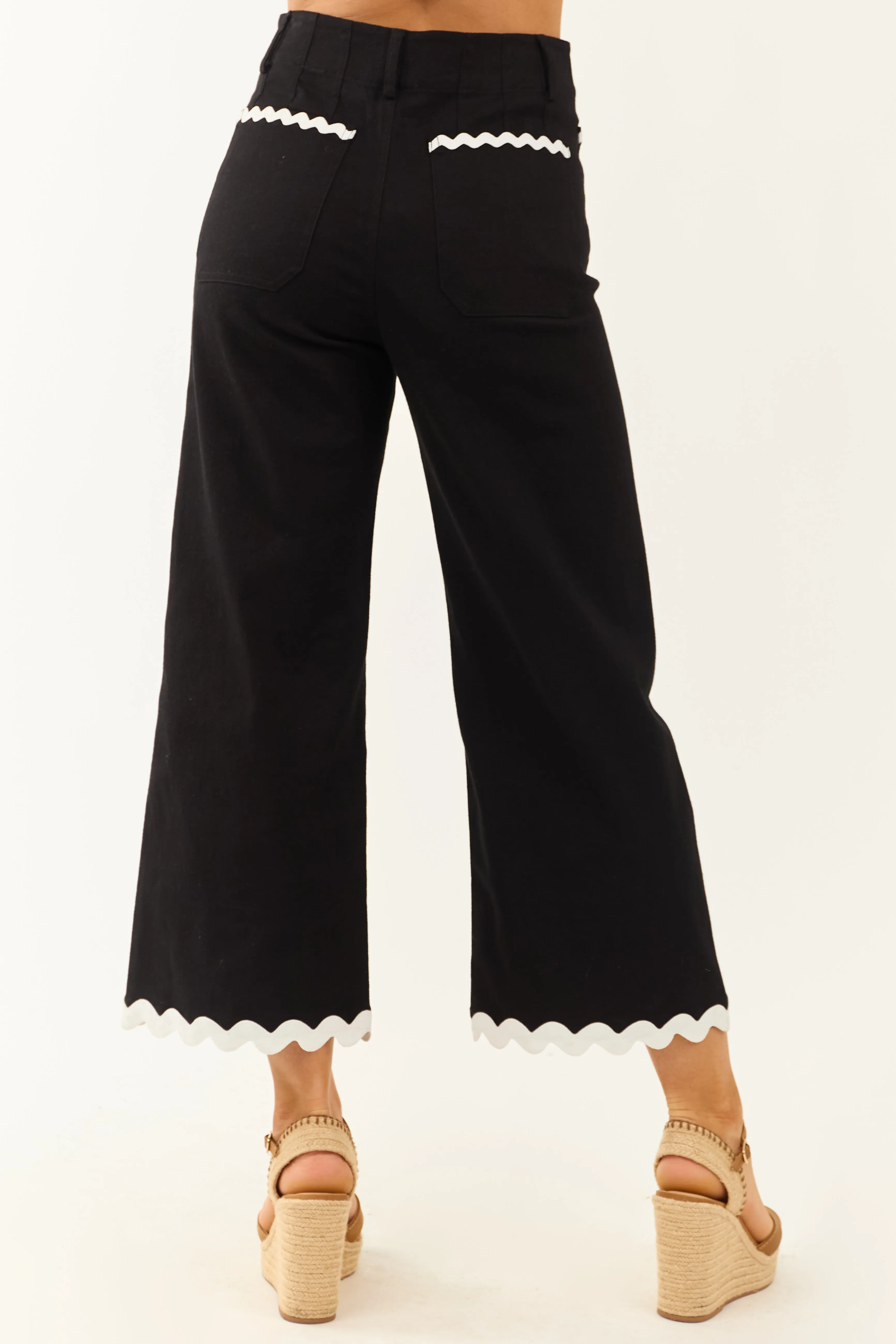 Black Denim Ric Rac Trim Cropped Straight Leg Jeans sold by Lime Lush product image thumbnail 4