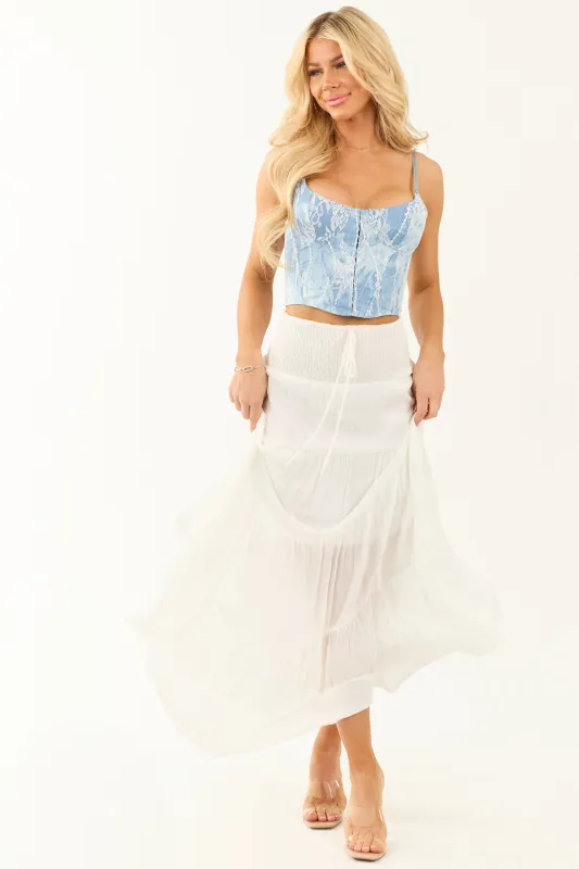 Ivory Tiered Smocked Drawstring Waist Maxi Skirt sold by Lime Lush