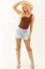 KanCan Light Wash A-Line Denim Trouser Shorts sold by Lime Lush