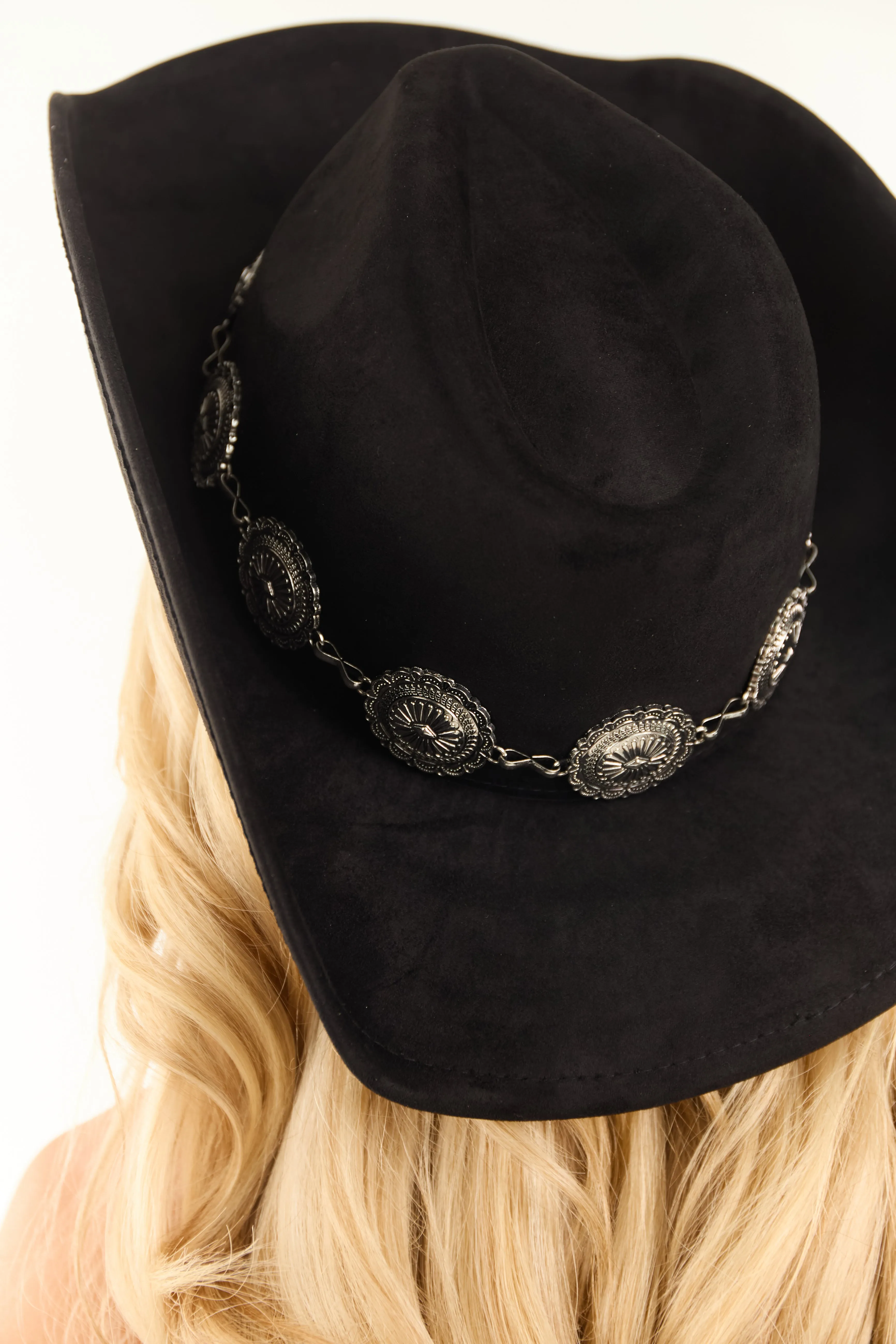 Black Suede Silver Concho Detail Cowboy Hat sold by Lime Lush product image thumbnail 2