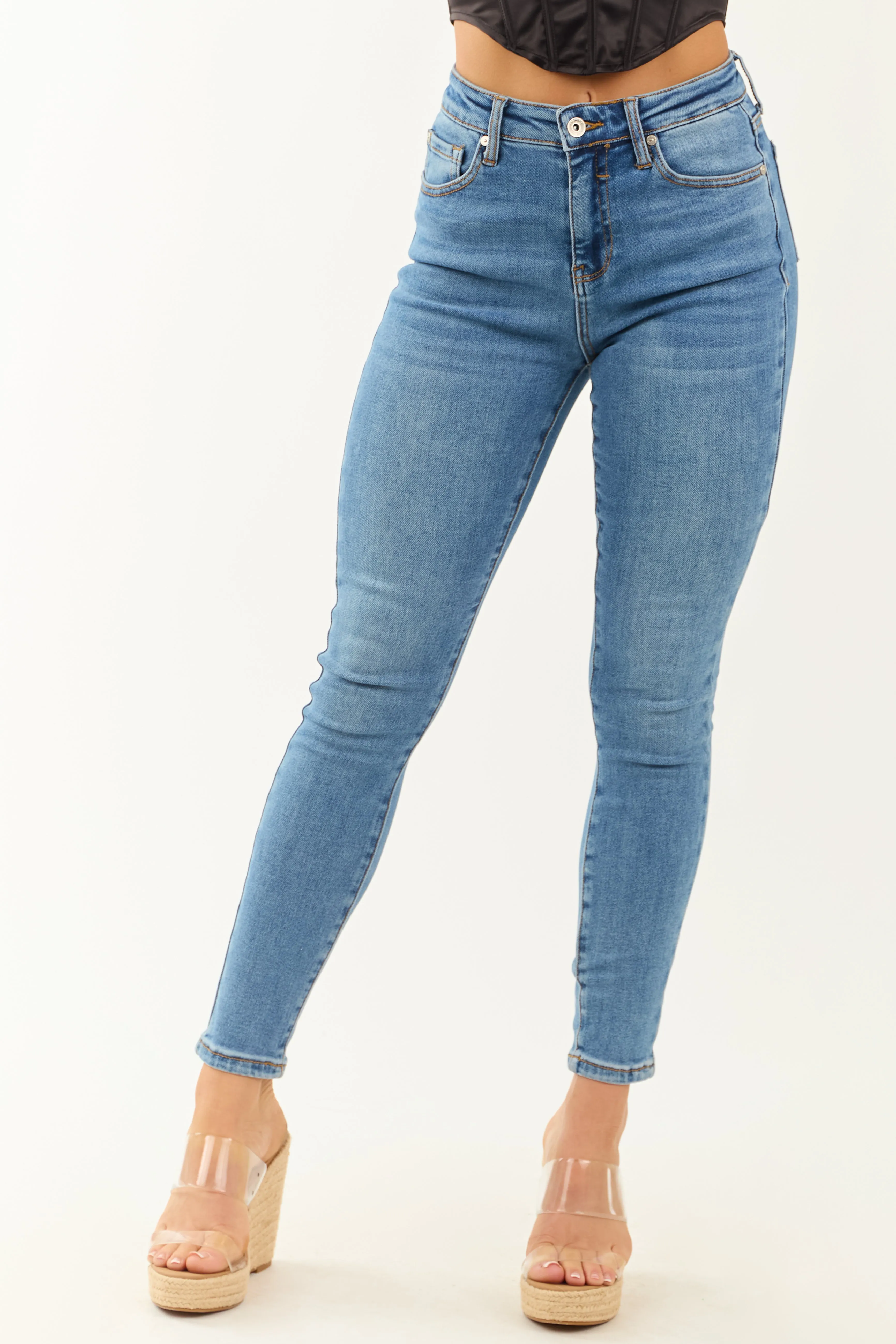 Special A Medium Wash Stretchy Skinny Ankle Jeans sold by Lime Lush