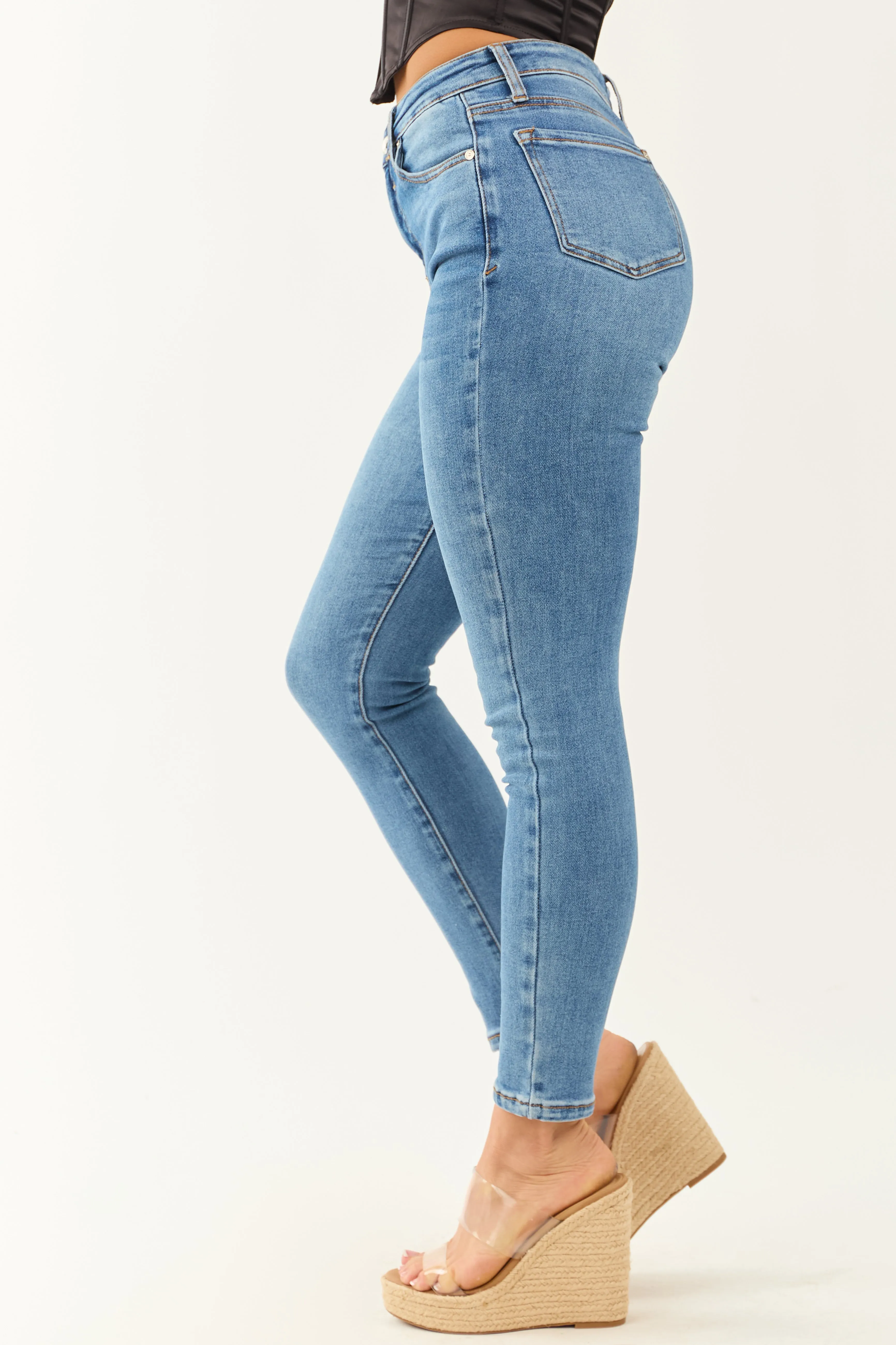 Special A Medium Wash Stretchy Skinny Ankle Jeans sold by Lime Lush product image thumbnail 3