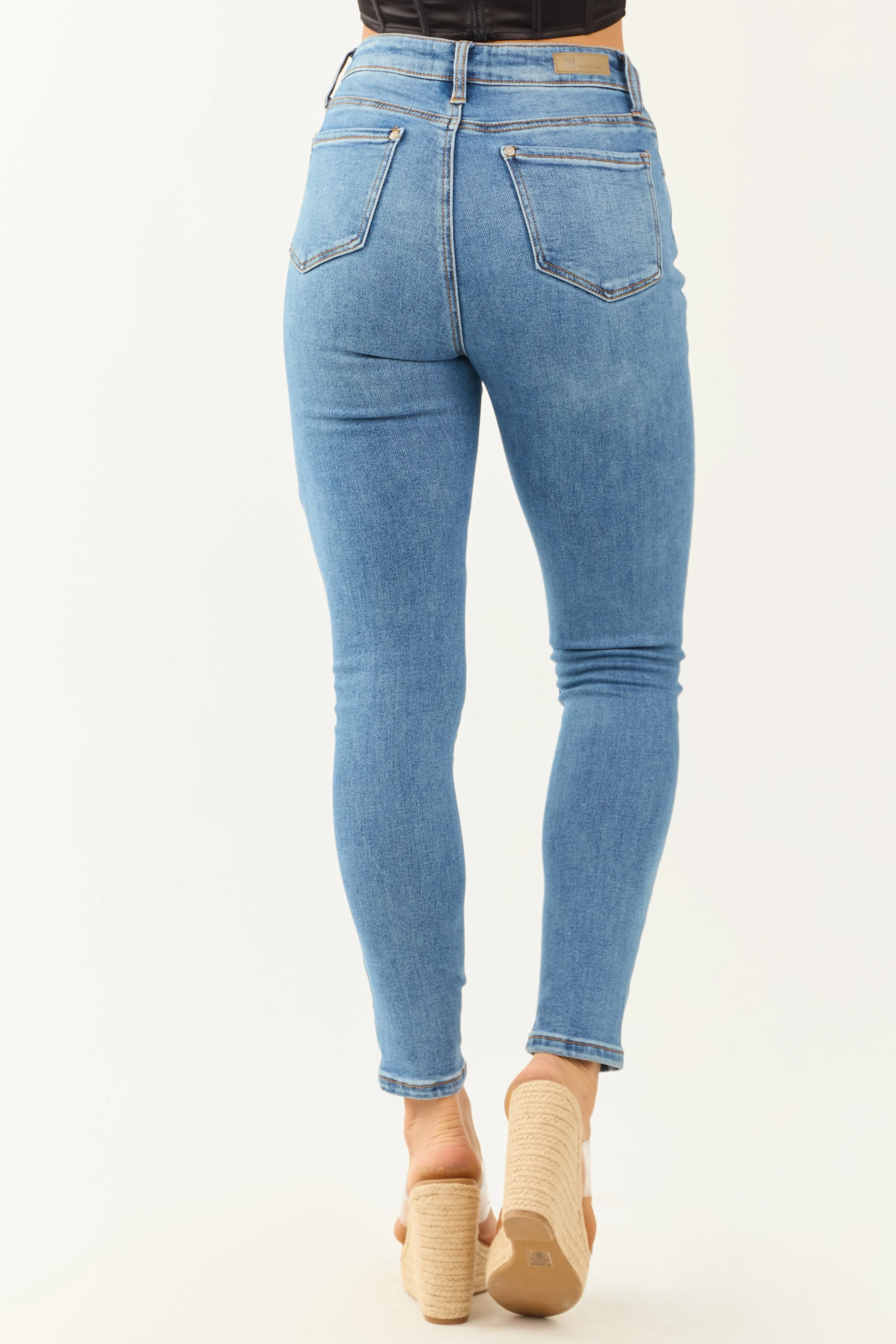 Special A Medium Wash Stretchy Skinny Ankle Jeans sold by Lime Lush product image thumbnail 4