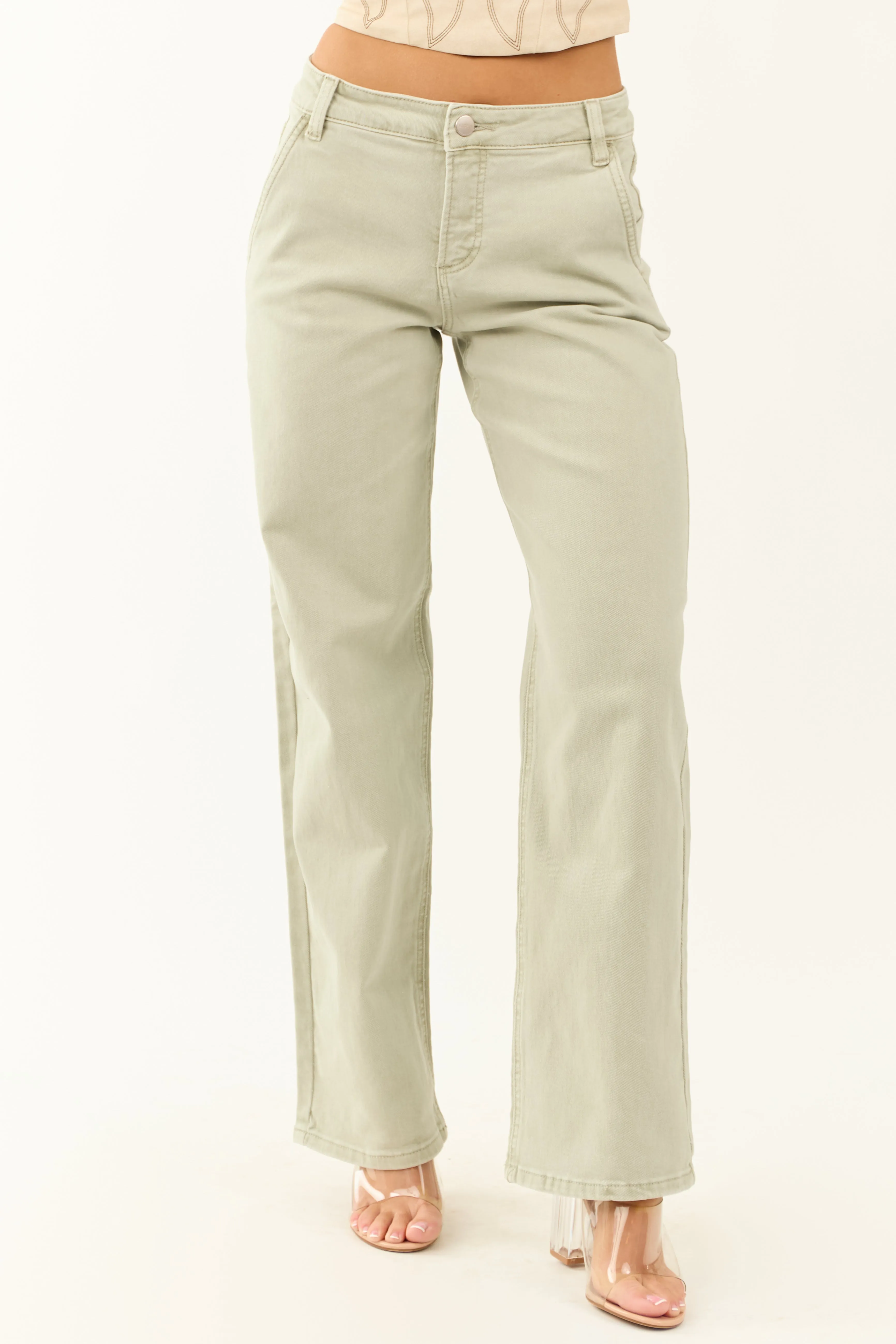 Risen Sage Tummy Control Baggy Wide Stretchy Jeans sold by Lime Lush