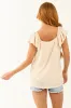 Cream Crochet Pointelle Short Flutter Sleeve Top sold by Lime Lush