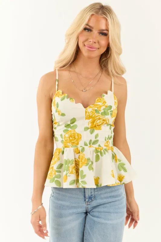 Flying Tomato Ivory Floral Print V Neck Peplum Top sold by Lime Lush
