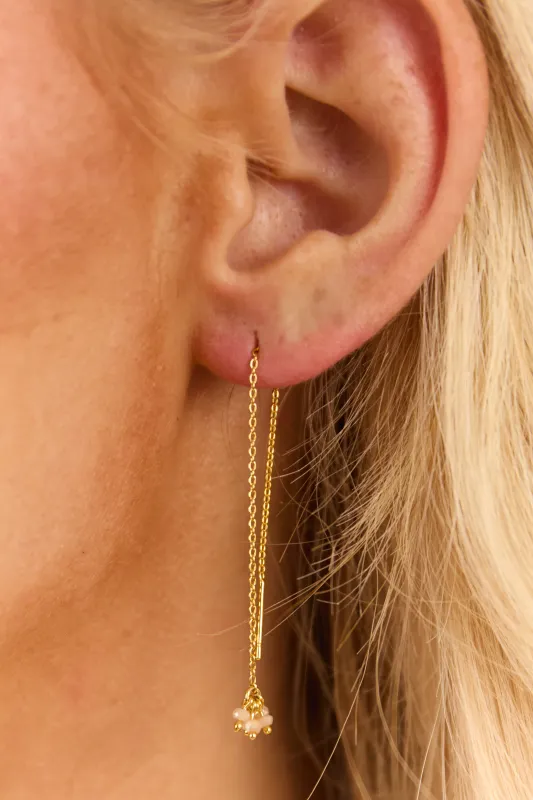 Gold Cluster Beads Threader Chain Earrings sold by Lime Lush
