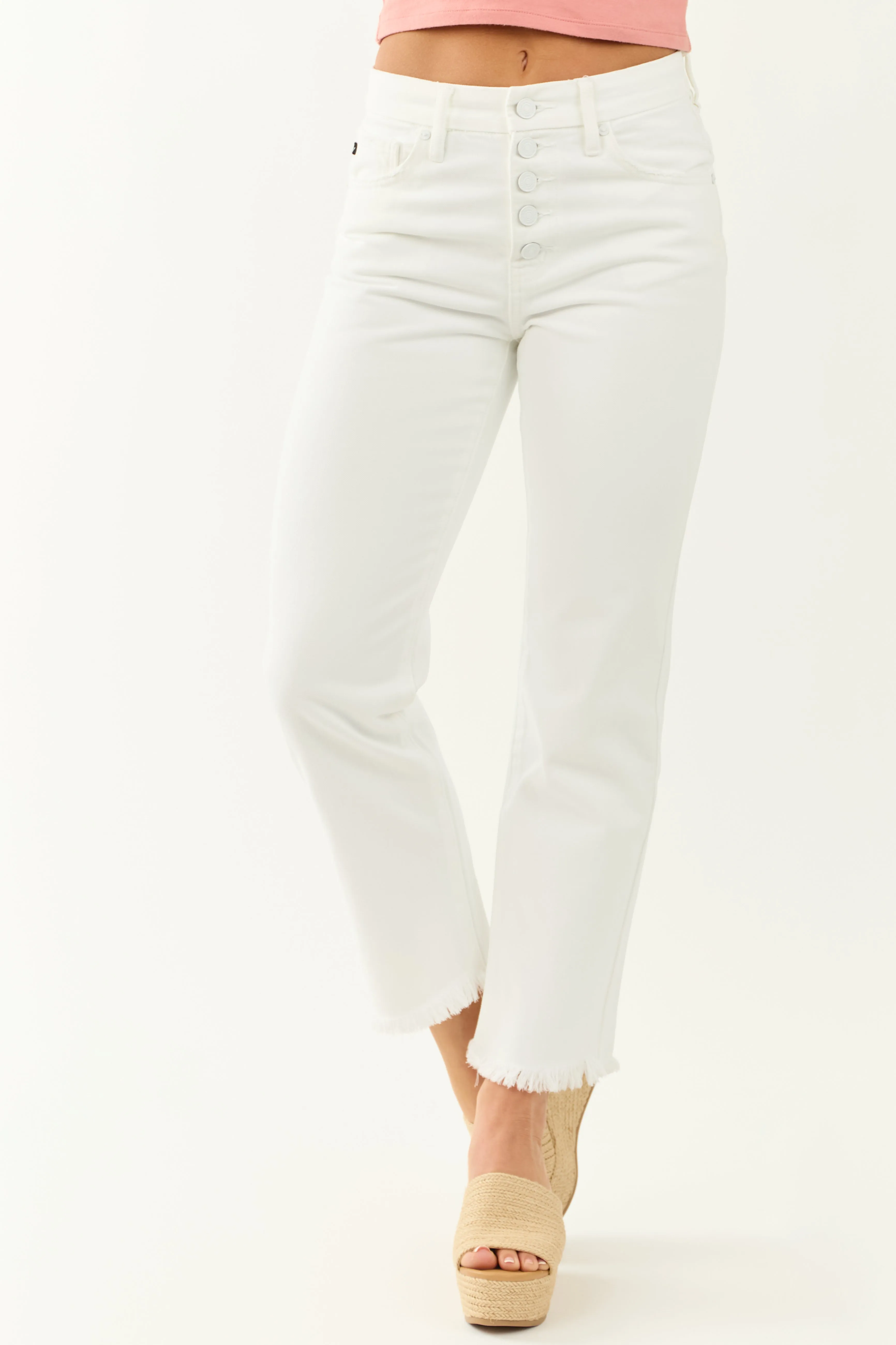 KanCan White High Rise Straight Leg Cropped Jeans sold by Lime Lush