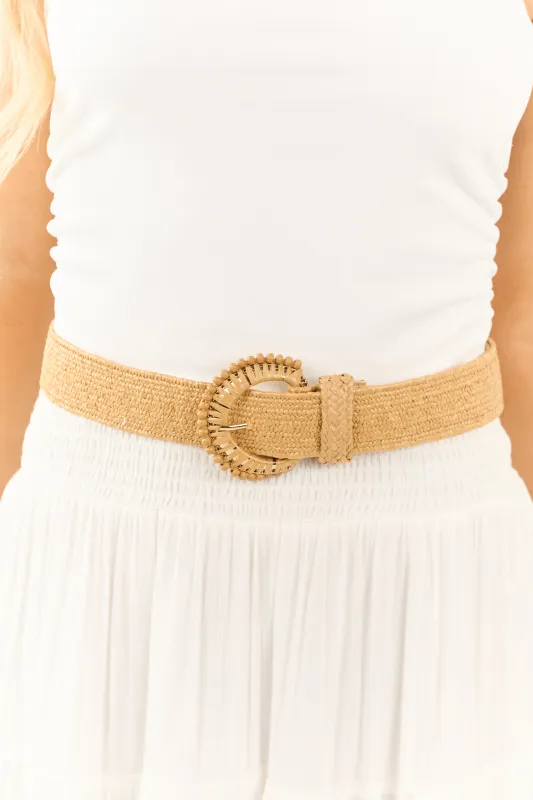 Nude Thin Braided Straw Beaded Buckle Belt sold by Lime Lush