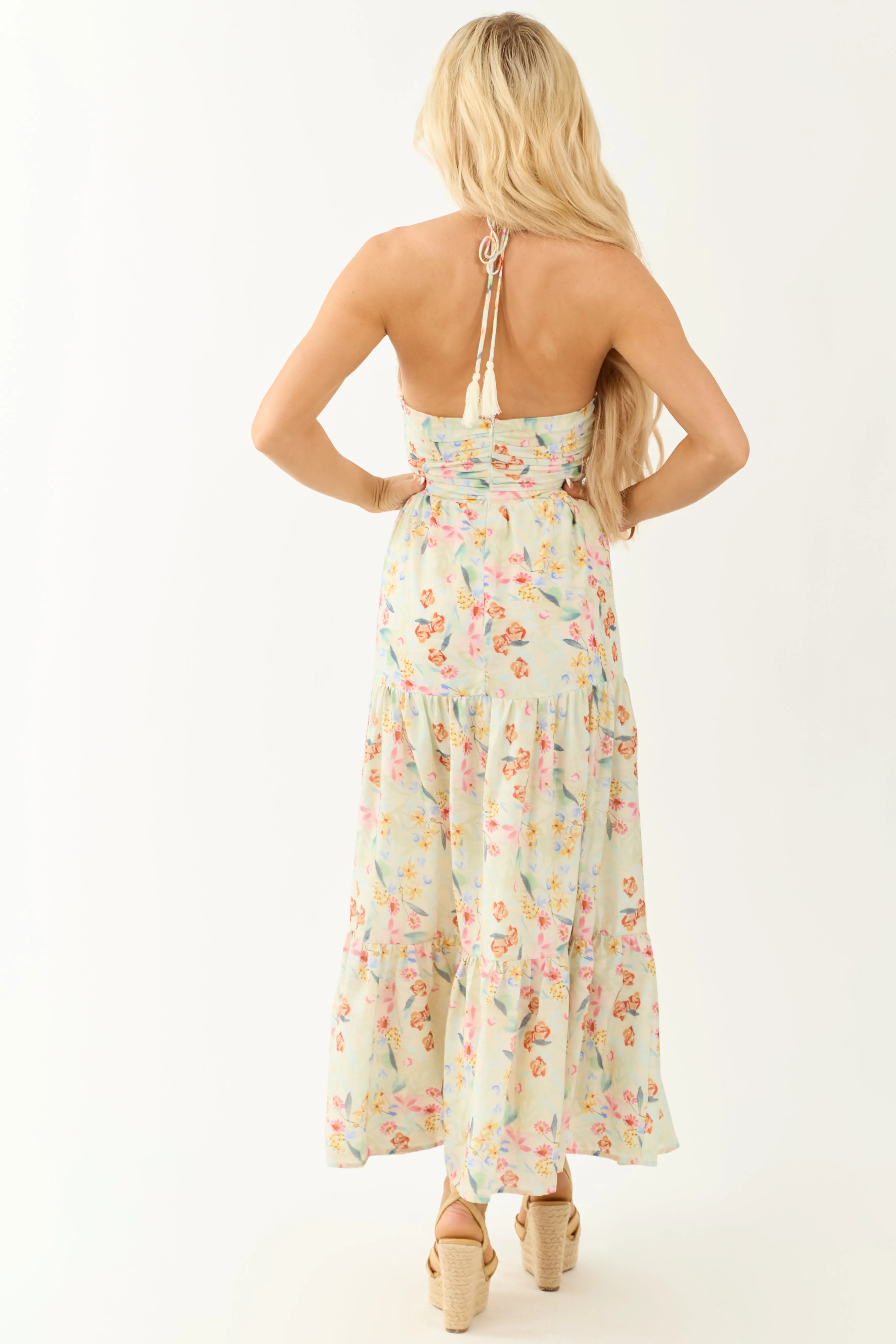 Sage Floral Print Halter Neck Sleeveless Maxi Dress sold by Lime Lush product image thumbnail 5