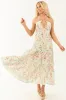 Sage Floral Print Halter Neck Sleeveless Maxi Dress sold by Lime Lush