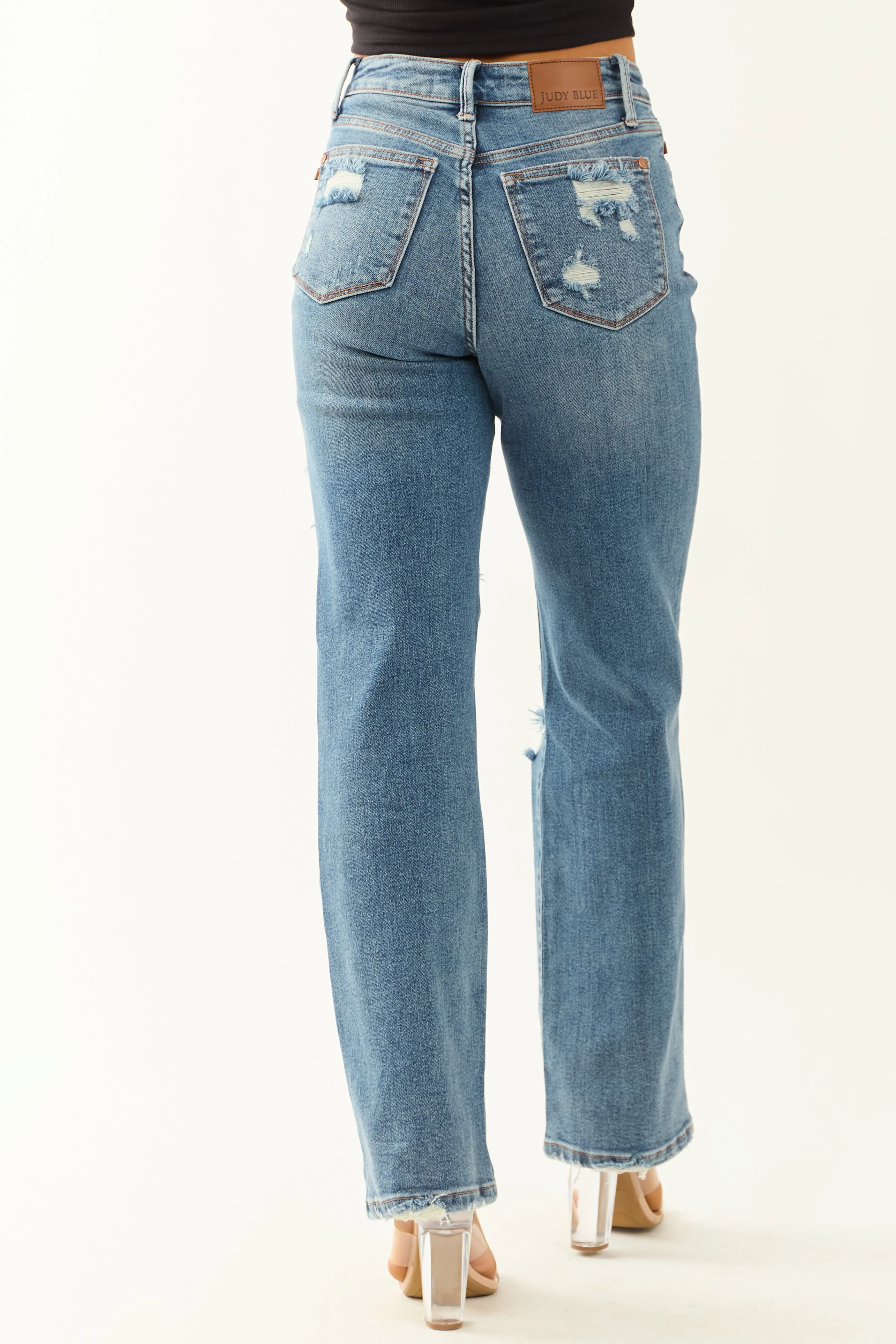 Judy Blue Stretchy Destroyed Straight Leg Jeans sold by Lime Lush product image thumbnail 4