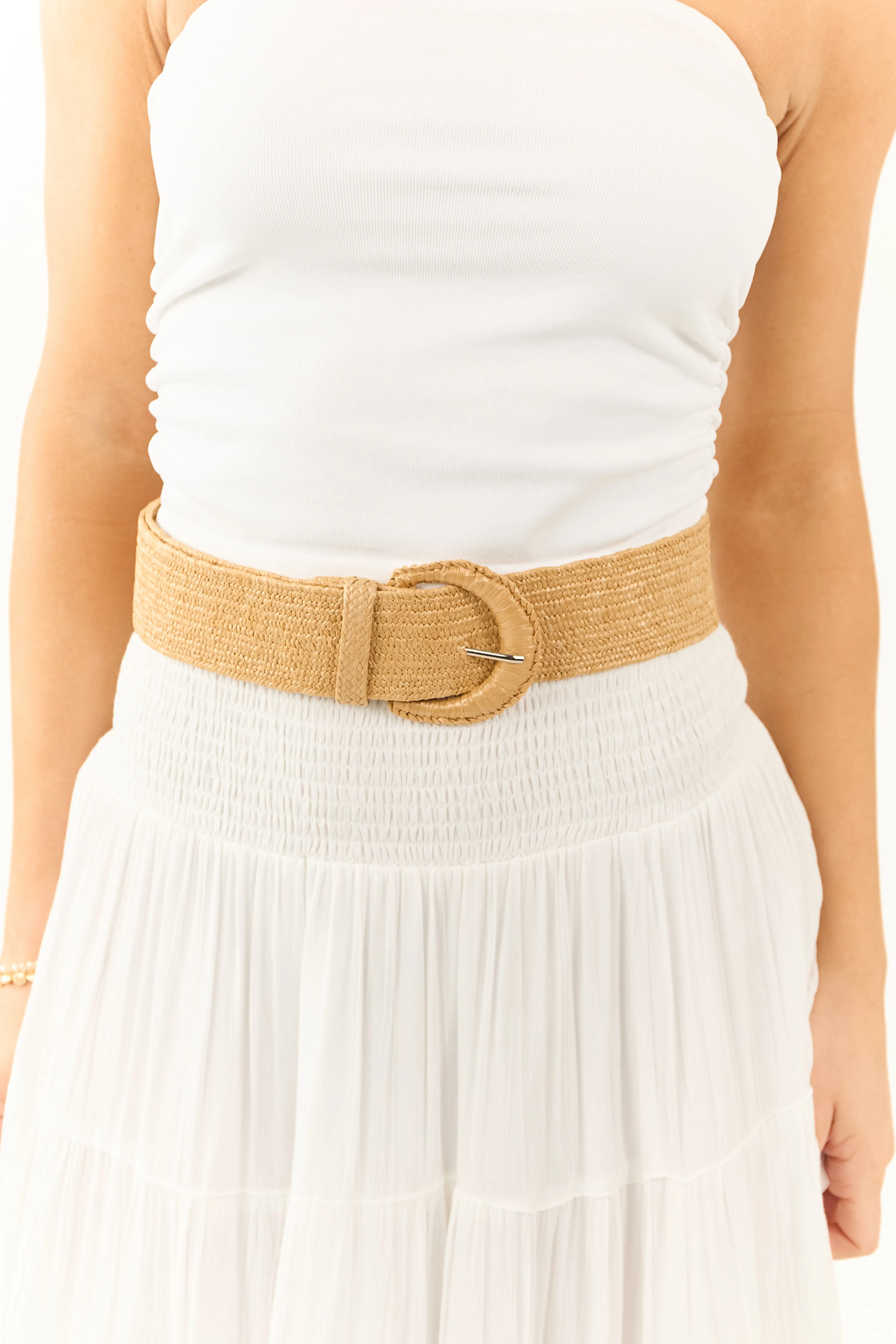 Nude Wide Braided Straw Crescent Buckle Belt sold by Lime Lush