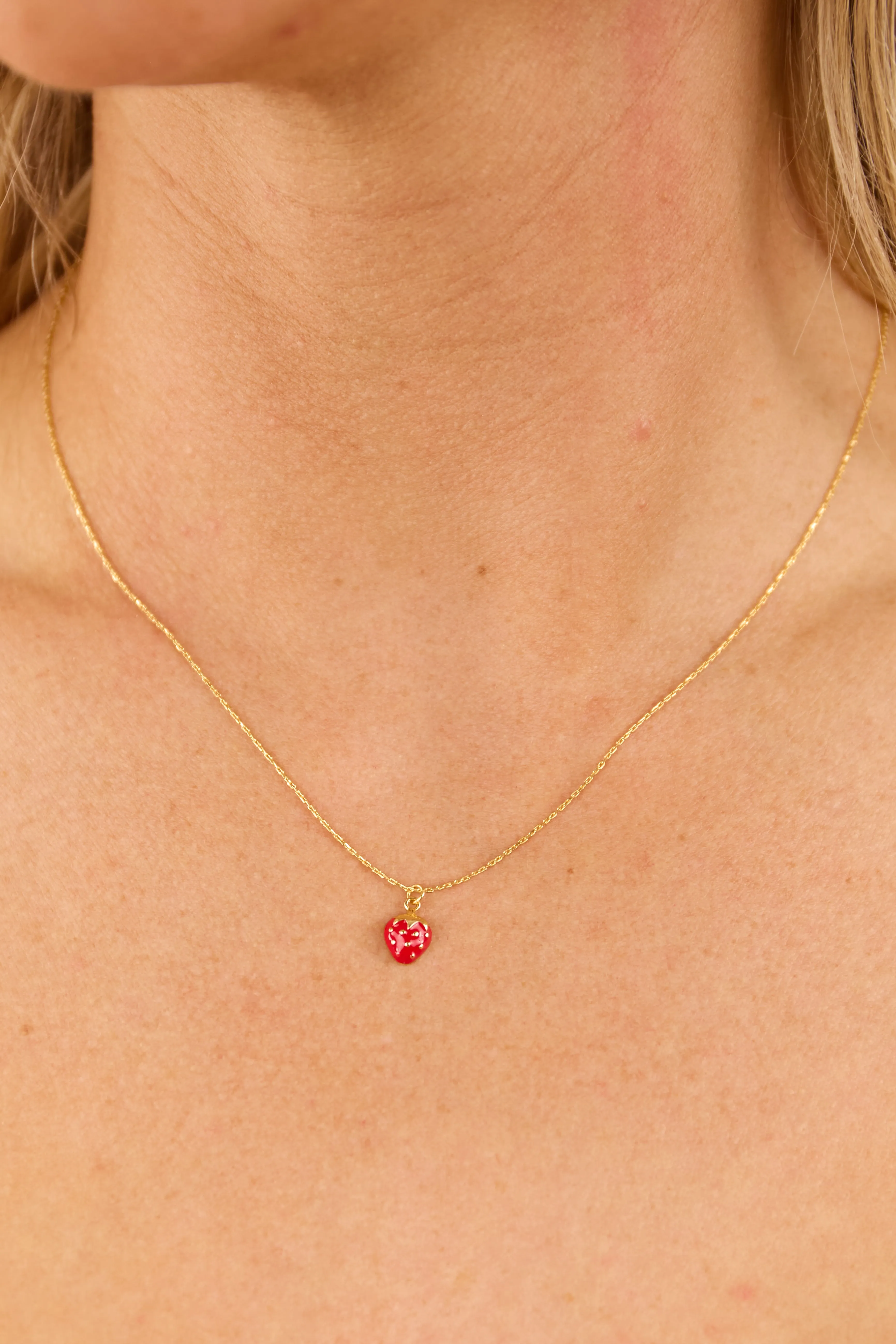 Gold Chain Strawberry Pendant Necklace sold by Lime Lush