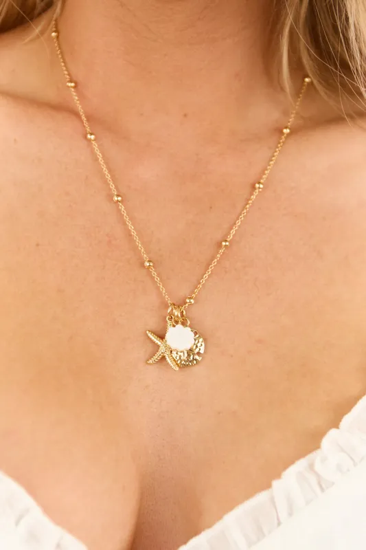 Gold Sea Themed Pendant Beaded Necklace sold by Lime Lush