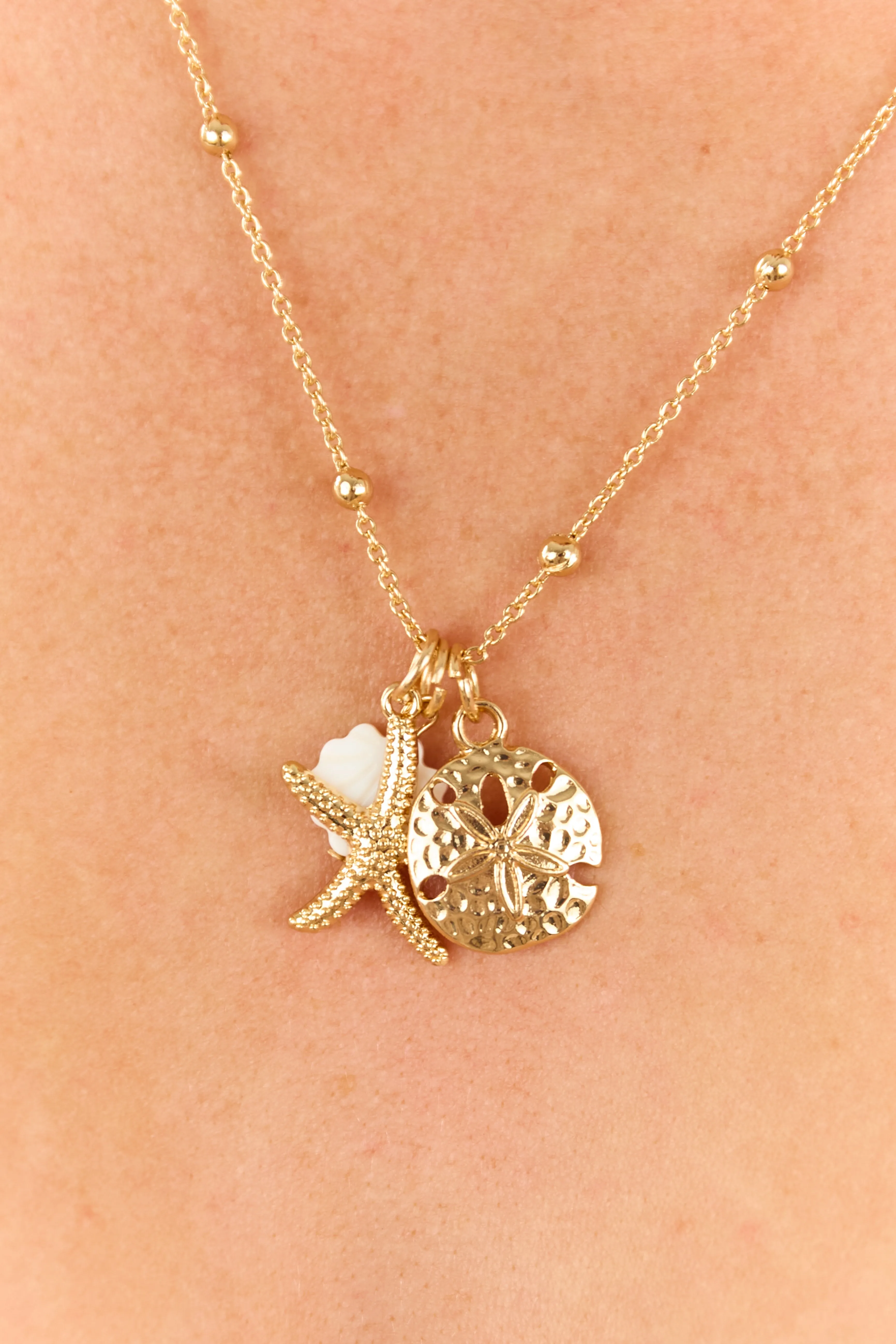 Gold Sea Themed Pendant Beaded Necklace sold by Lime Lush product image thumbnail 2