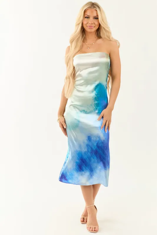 Ivory Satin Ombre Straight Neck Strapless Midi Dress sold by Lime Lush