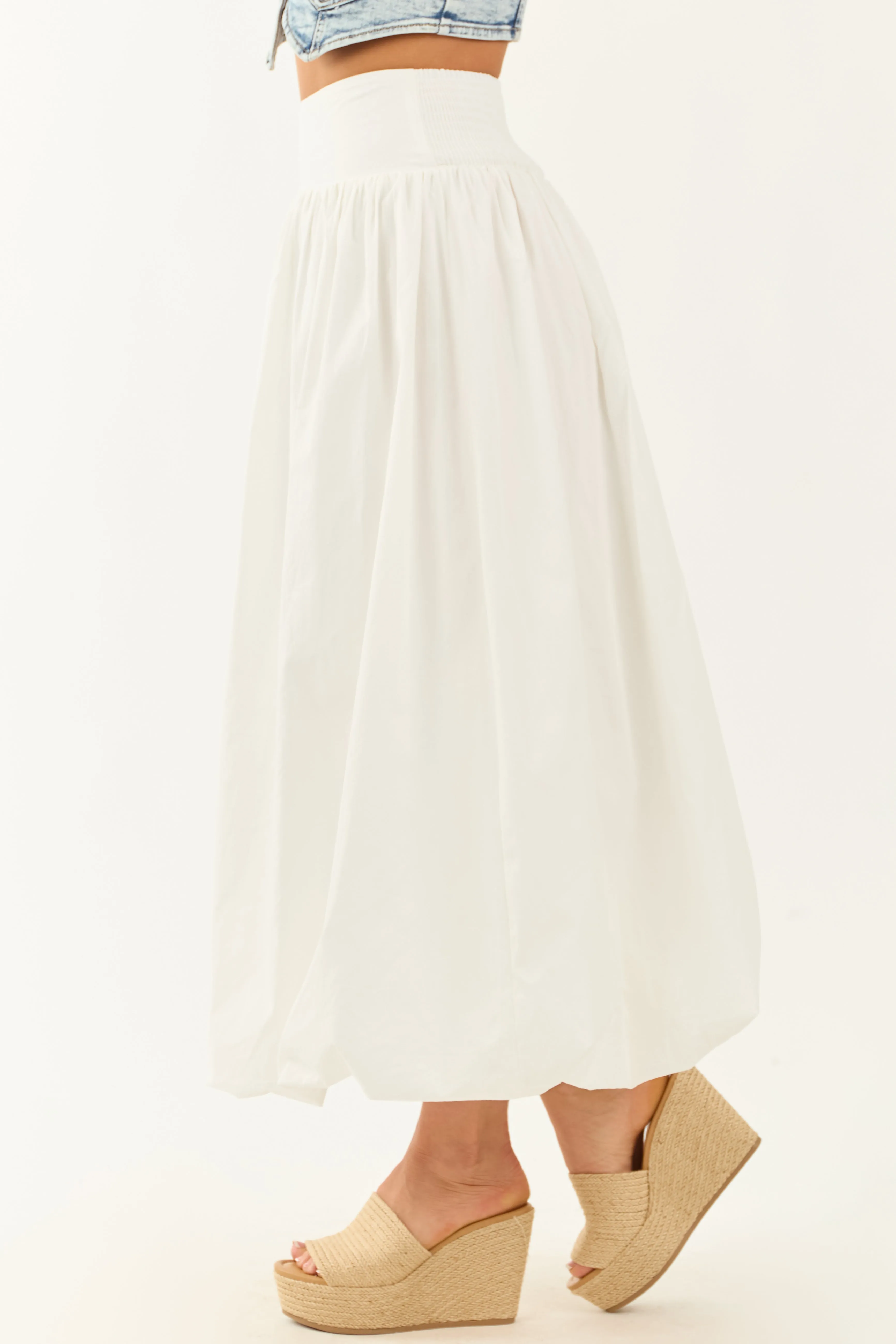 Ivory Ruched Smocked Back Balloon Maxi Skirt sold by Lime Lush product image thumbnail 3