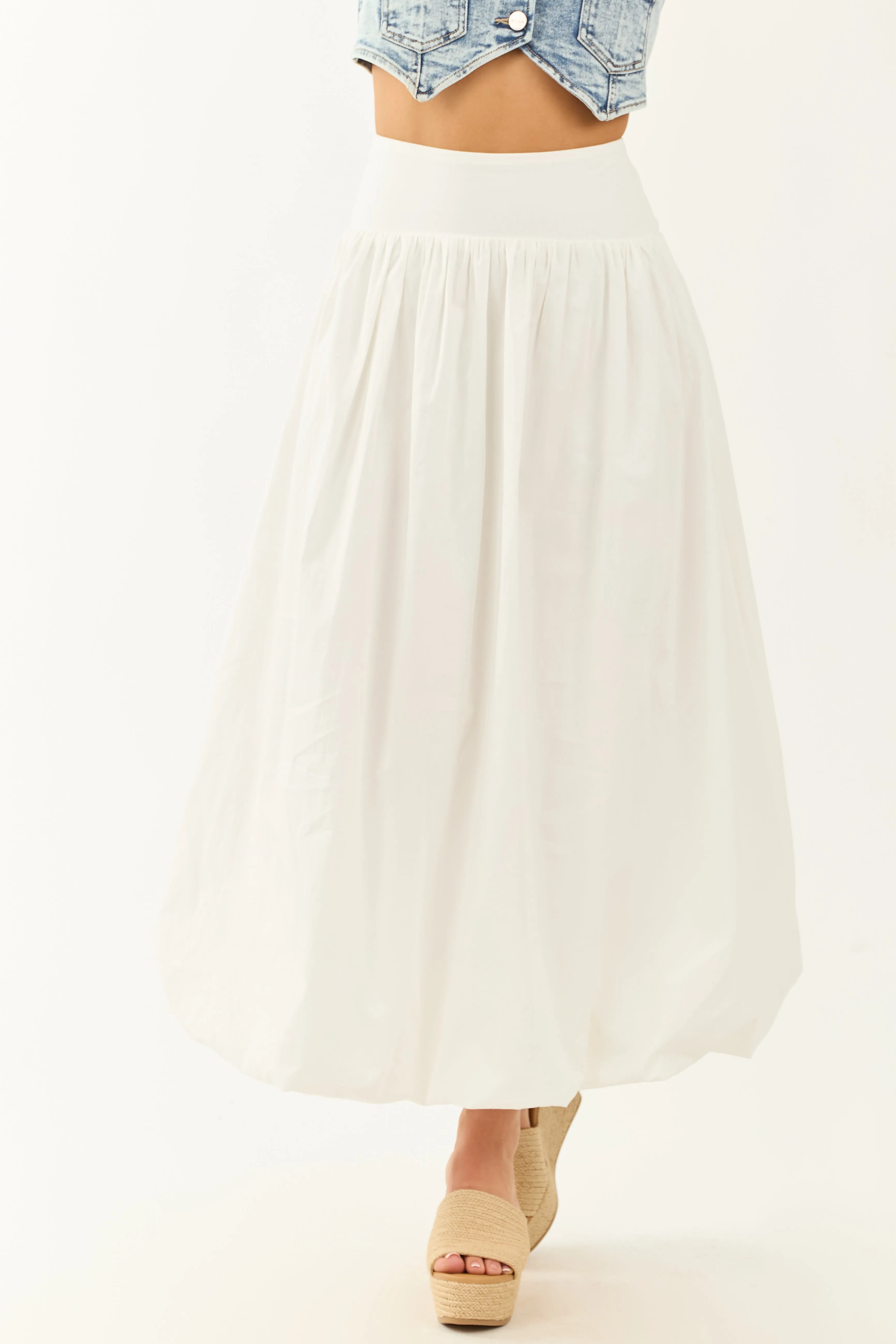 Ivory Ruched Smocked Back Balloon Maxi Skirt sold by Lime Lush product image thumbnail 2