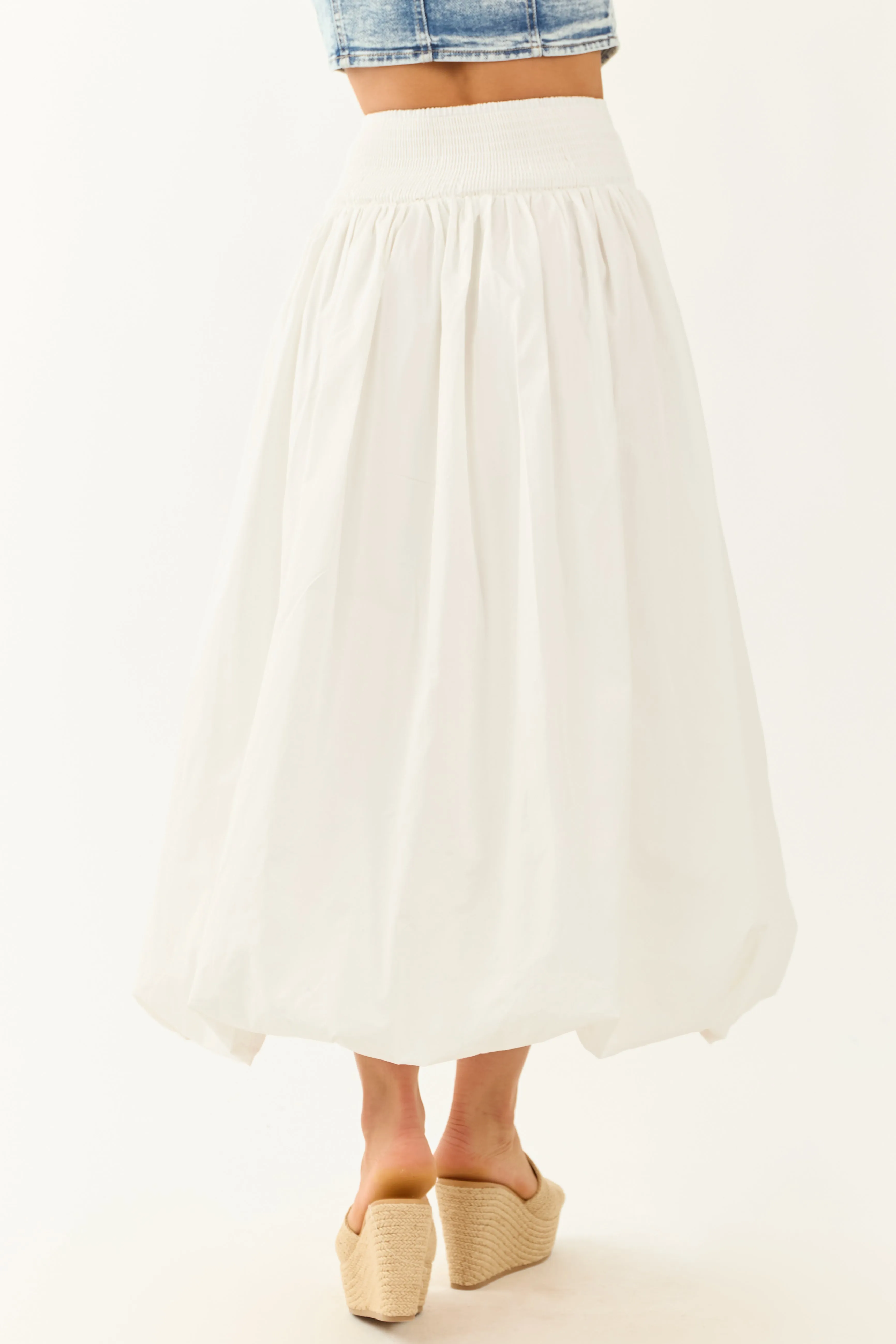 Ivory Ruched Smocked Back Balloon Maxi Skirt sold by Lime Lush product image thumbnail 4