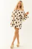 Cream Polka Dot Puff Sleeve Off Shoulder Mini Dress sold by Lime Lush