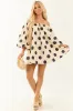Cream Polka Dot Puff Sleeve Off Shoulder Mini Dress sold by Lime Lush