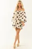 Cream Polka Dot Puff Sleeve Off Shoulder Mini Dress sold by Lime Lush