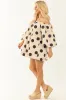 Cream Polka Dot Puff Sleeve Off Shoulder Mini Dress sold by Lime Lush