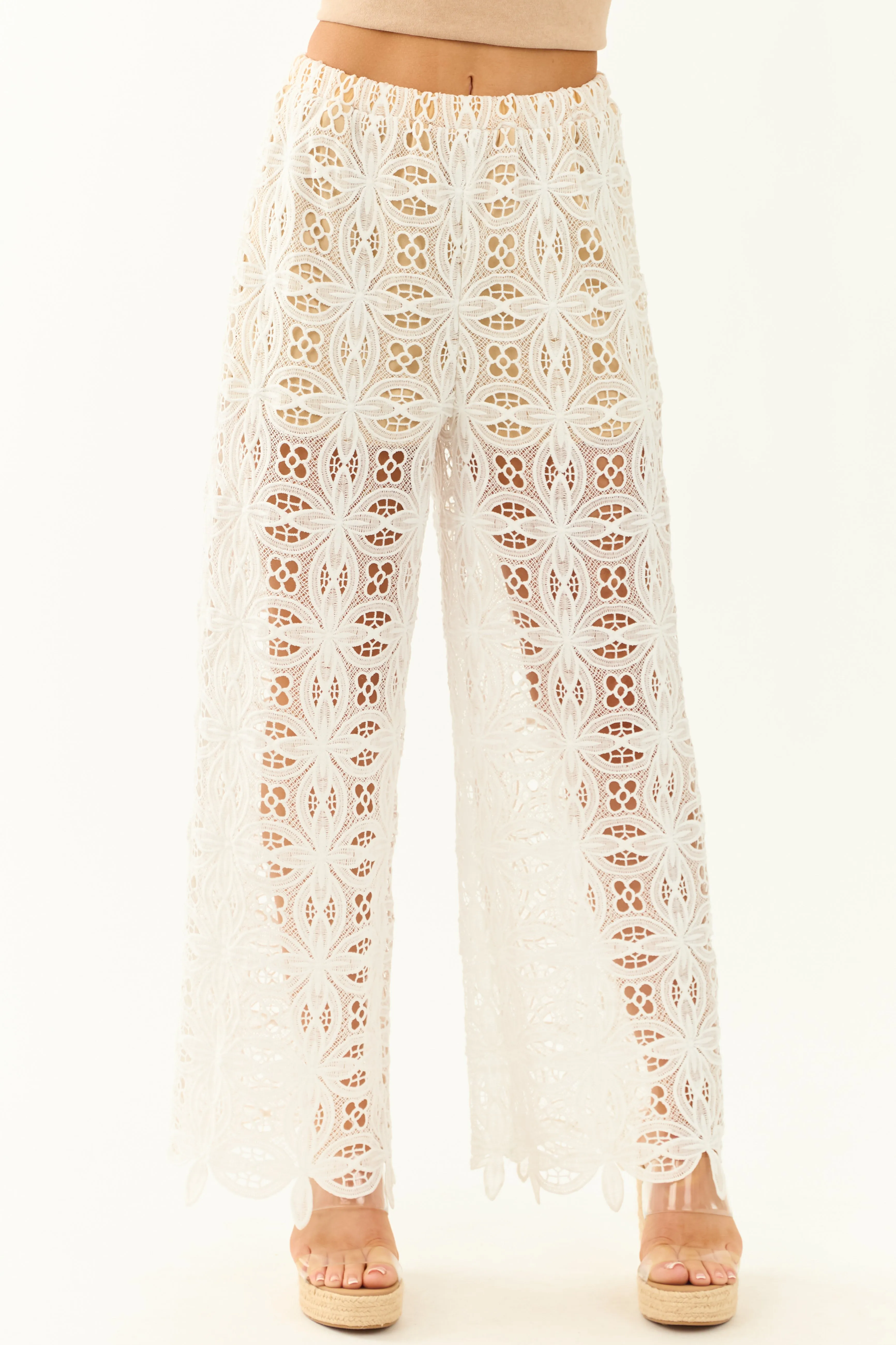 Flying Tomato White Floral Crochet Wide Leg Pants sold by Lime Lush product image thumbnail 2