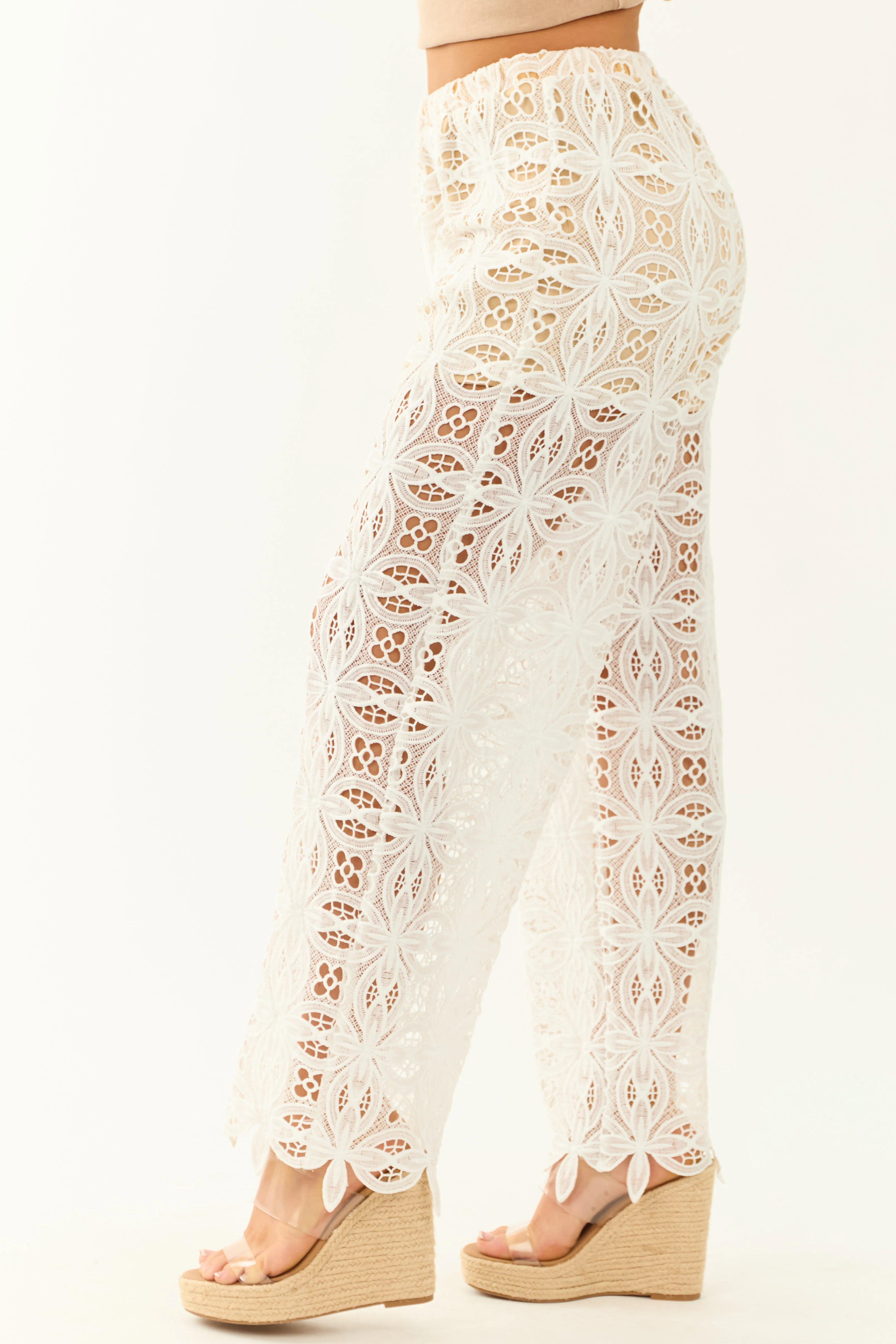 Flying Tomato White Floral Crochet Wide Leg Pants sold by Lime Lush product image thumbnail 3