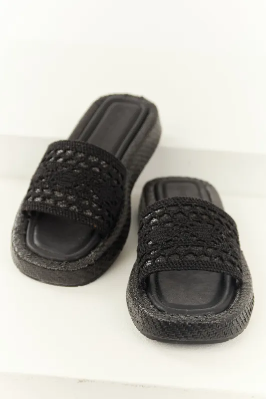 Black Crochet Strap Raffia Platform Slip On Sandals sold by Lime Lush