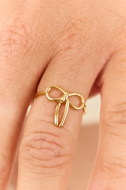 Gold Metallic Dainty Bow Detail Ring sold by Lime Lush