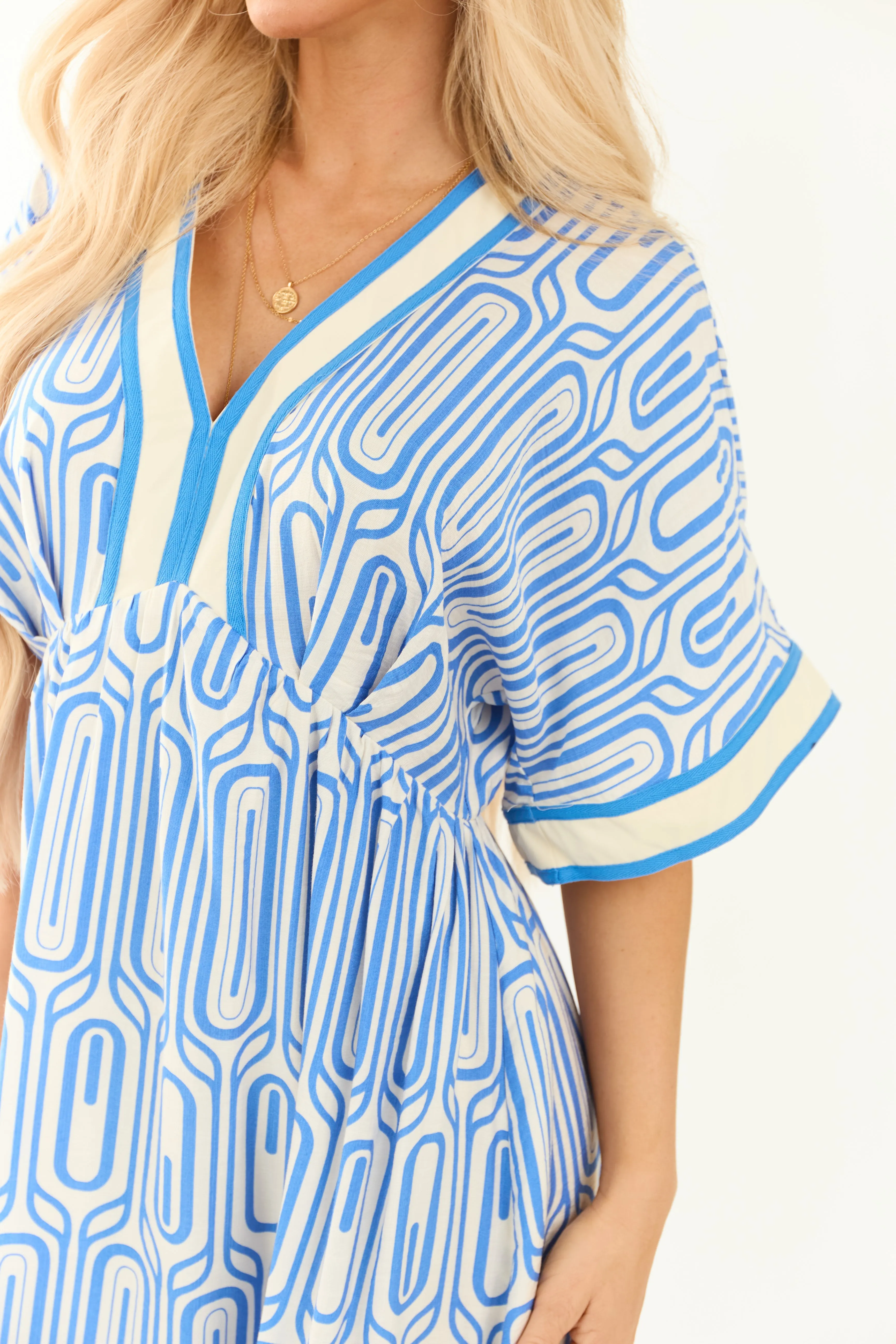 Sapphire and White V Neckline Tiered Maxi Dress sold by Lime Lush product image thumbnail 4