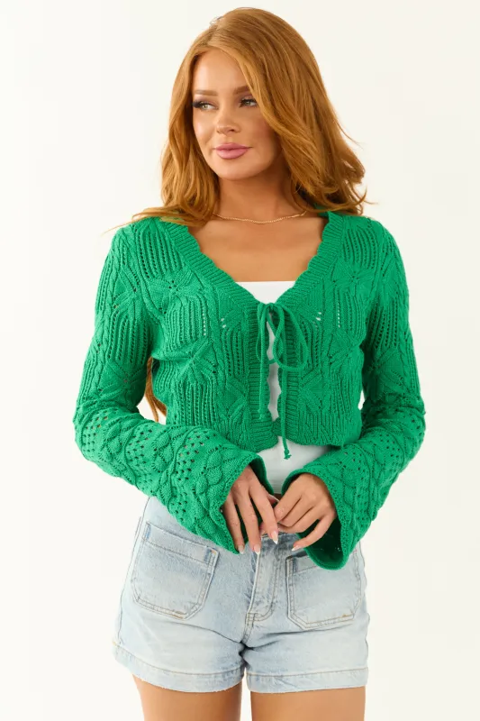 Bright Jade Scalloped Trim Crochet Knit Cardigan sold by Lime Lush