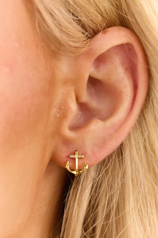 Gold Anchor Rhinestone Detail Stud Earrings sold by Lime Lush